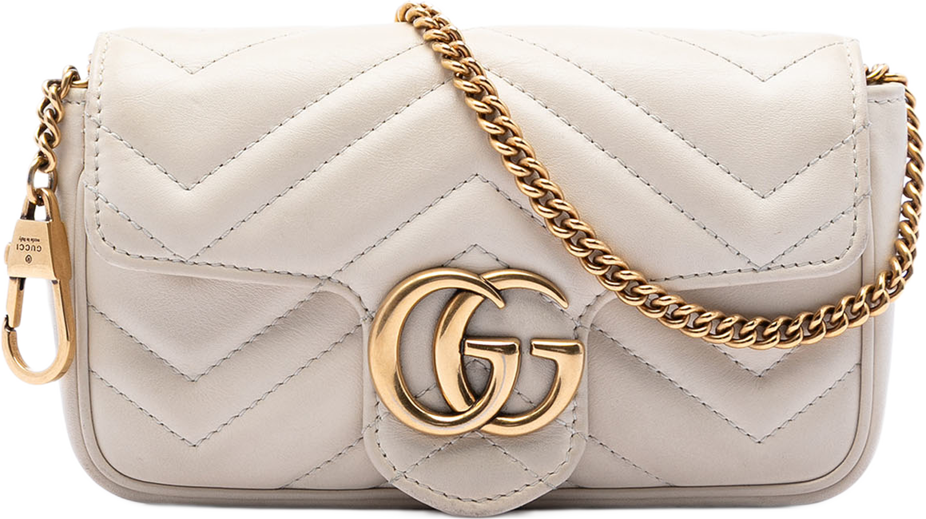 Gucci Mini Gg Marmont Matelasse Calfskin Flap Crossbody, från Luxclusif, i färgen vit. Klicka för att öppna bilden i stort format