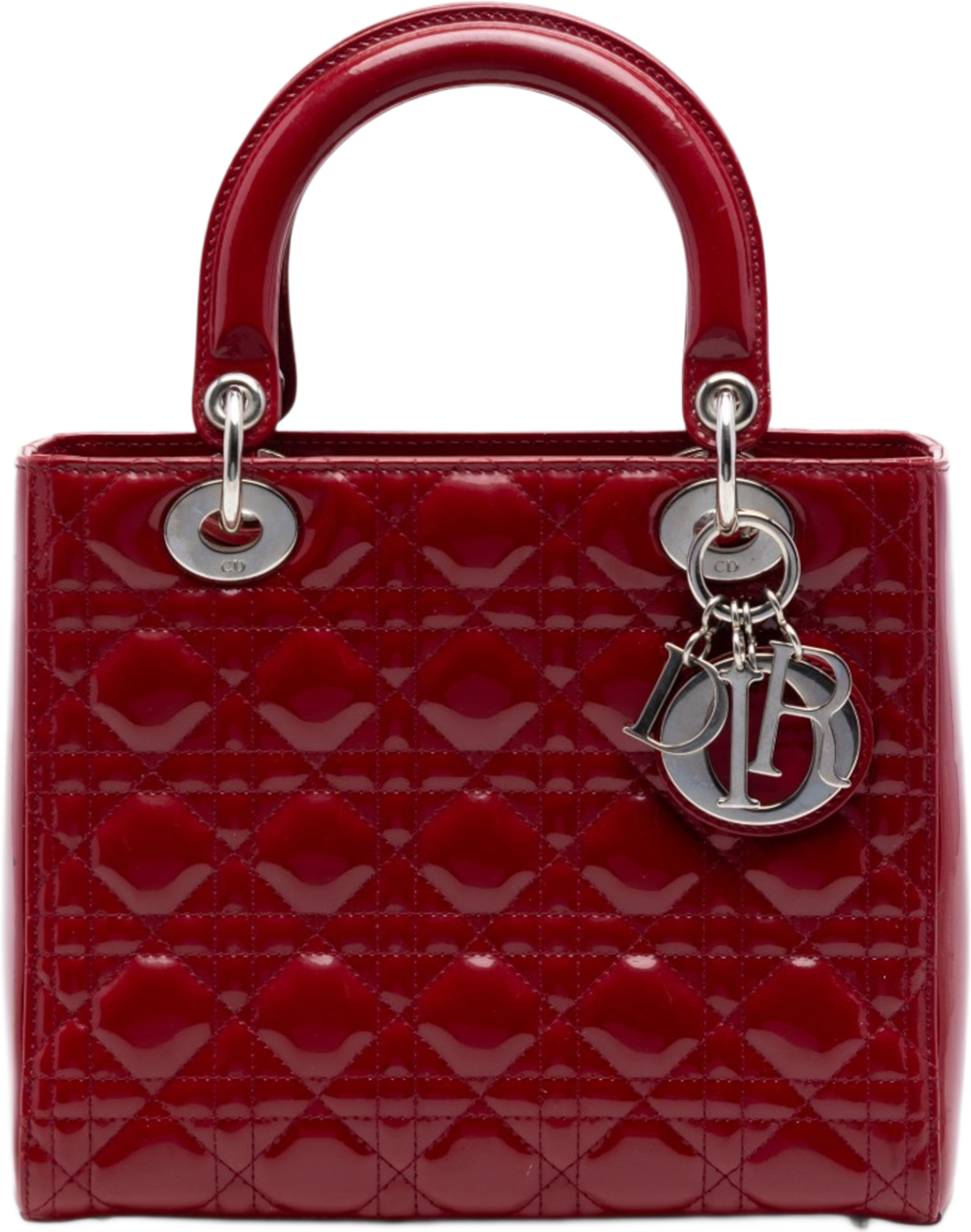 Dior Medium Patent Cannage Lady Dior, från Luxclusif, i färgen röd. Klicka för att öppna bilden i stort format