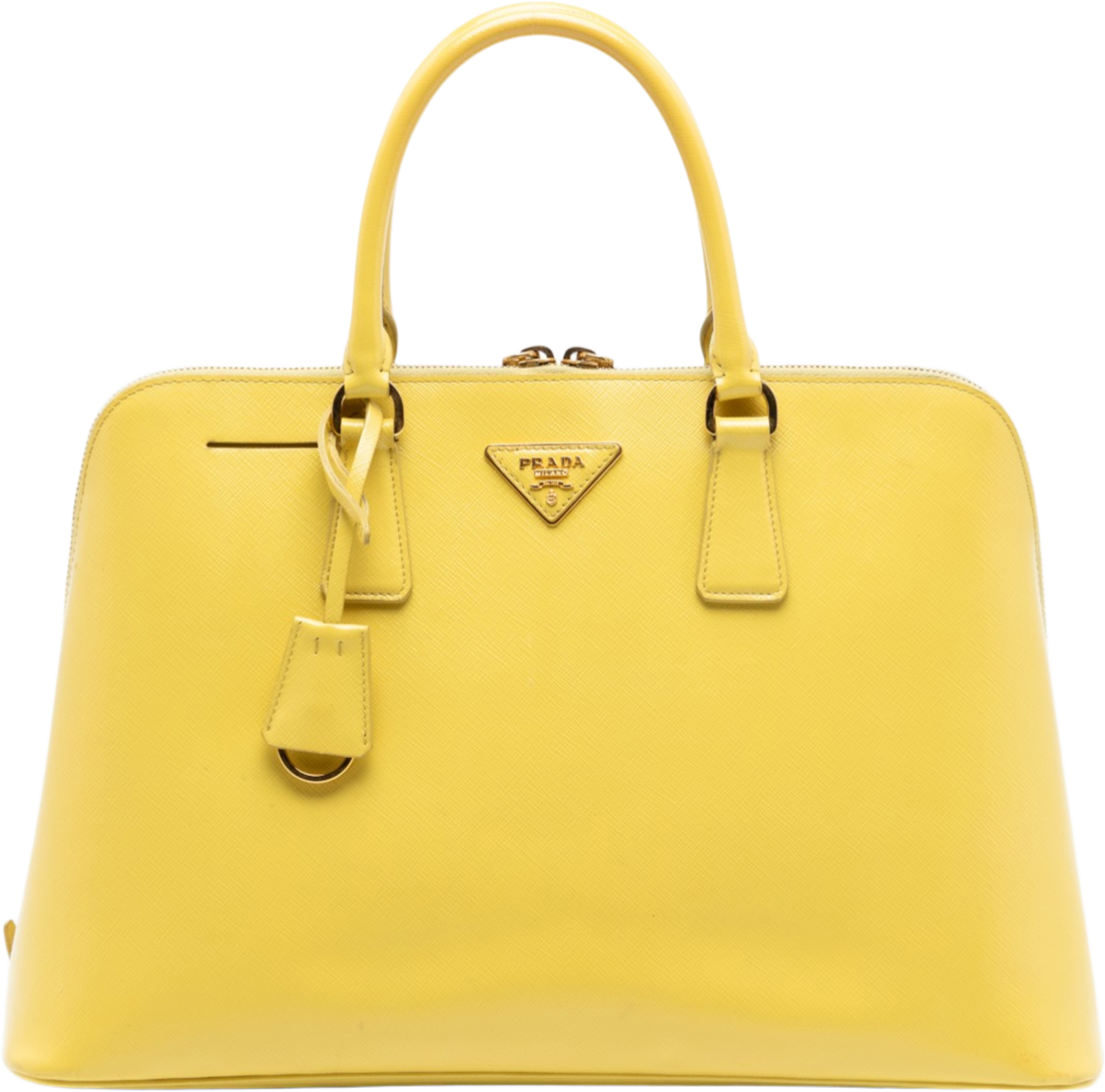 Prada Large Saffiano Lux Promenade Satchel, från Luxclusif, i färgen yellow. Klicka för att öppna bilden i stort format