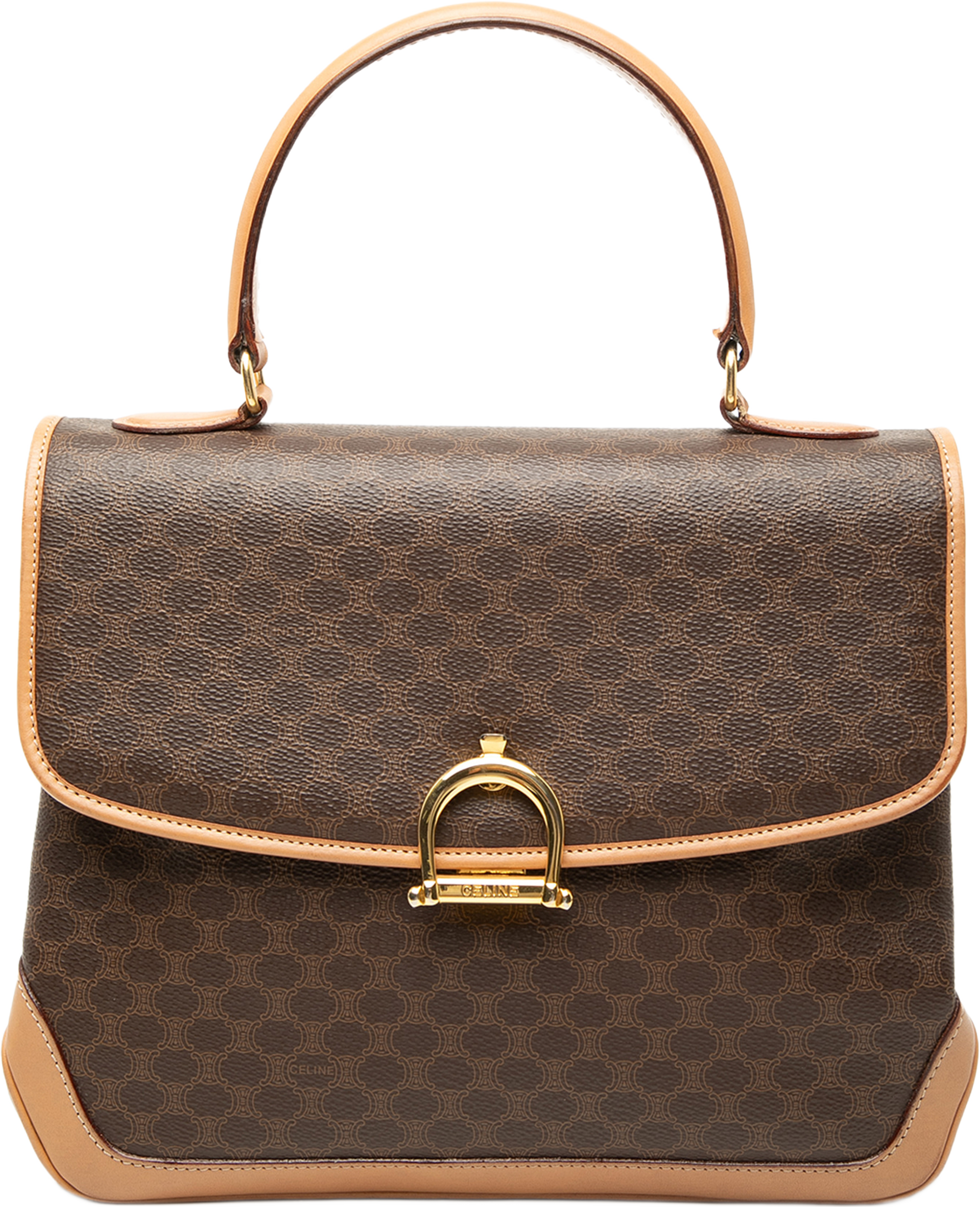 Celine Macadam Coated Canvas Top Handle Bag, från Luxclusif, i färgen brown. Klicka för att öppna bilden i stort format