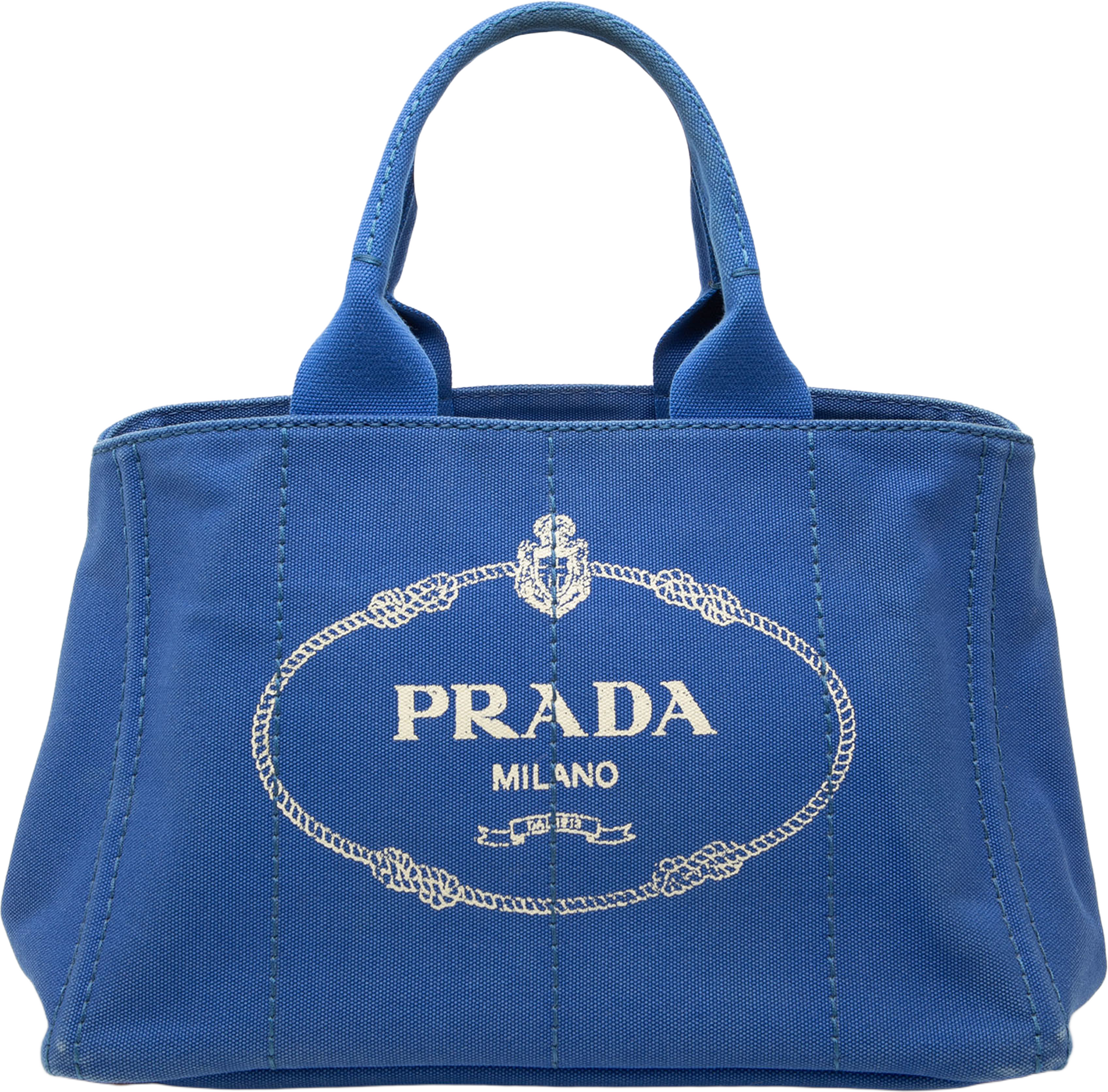 Prada Canvas Canapa Logo Satchel, från Luxclusif, i färgen blue. Klicka för att öppna bilden i stort format