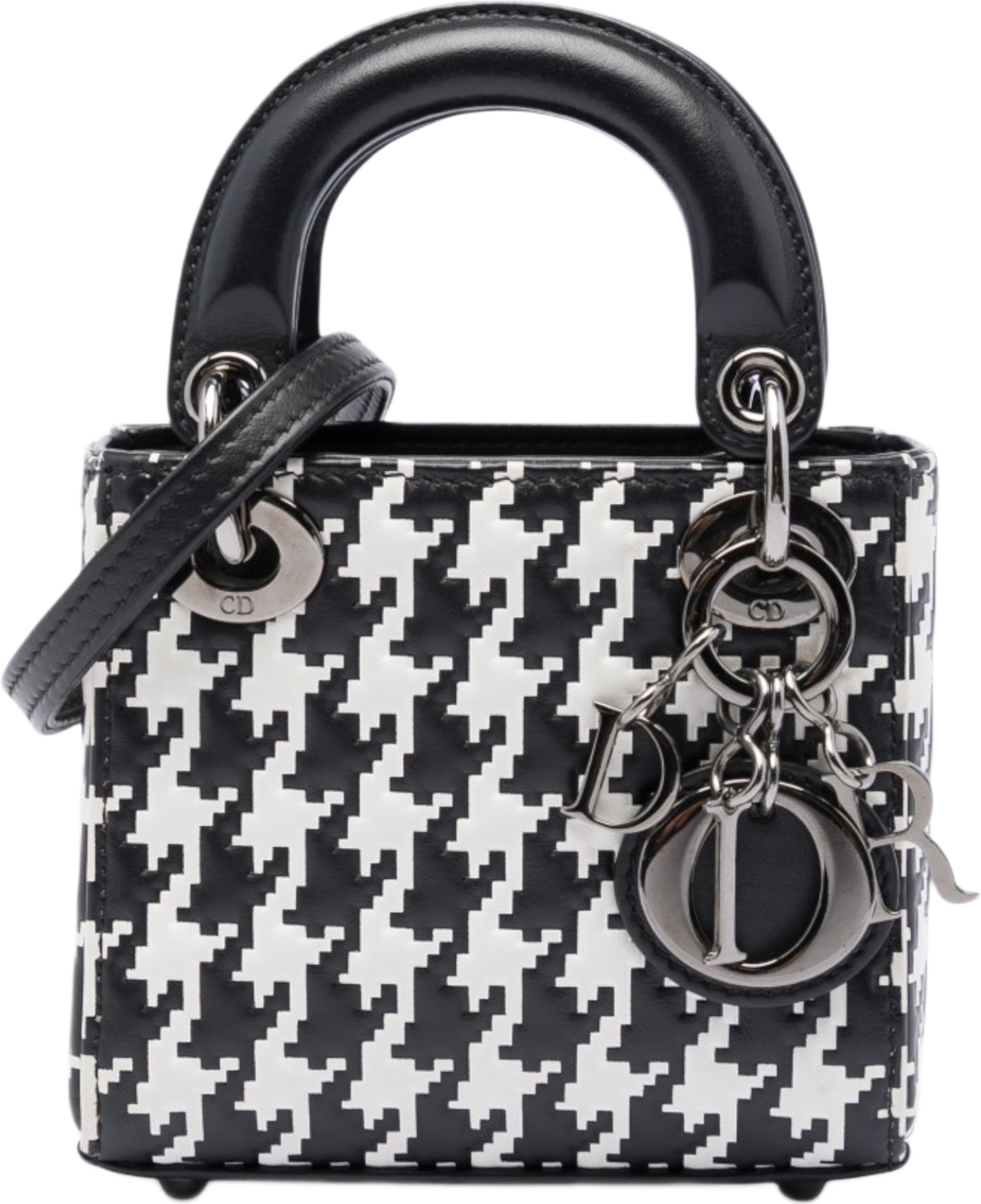 Dior Micro Calfskin Houndstooth Embossed Macro Lady Dior, från Luxclusif, i färgen svart. Klicka för att öppna bilden i stort format