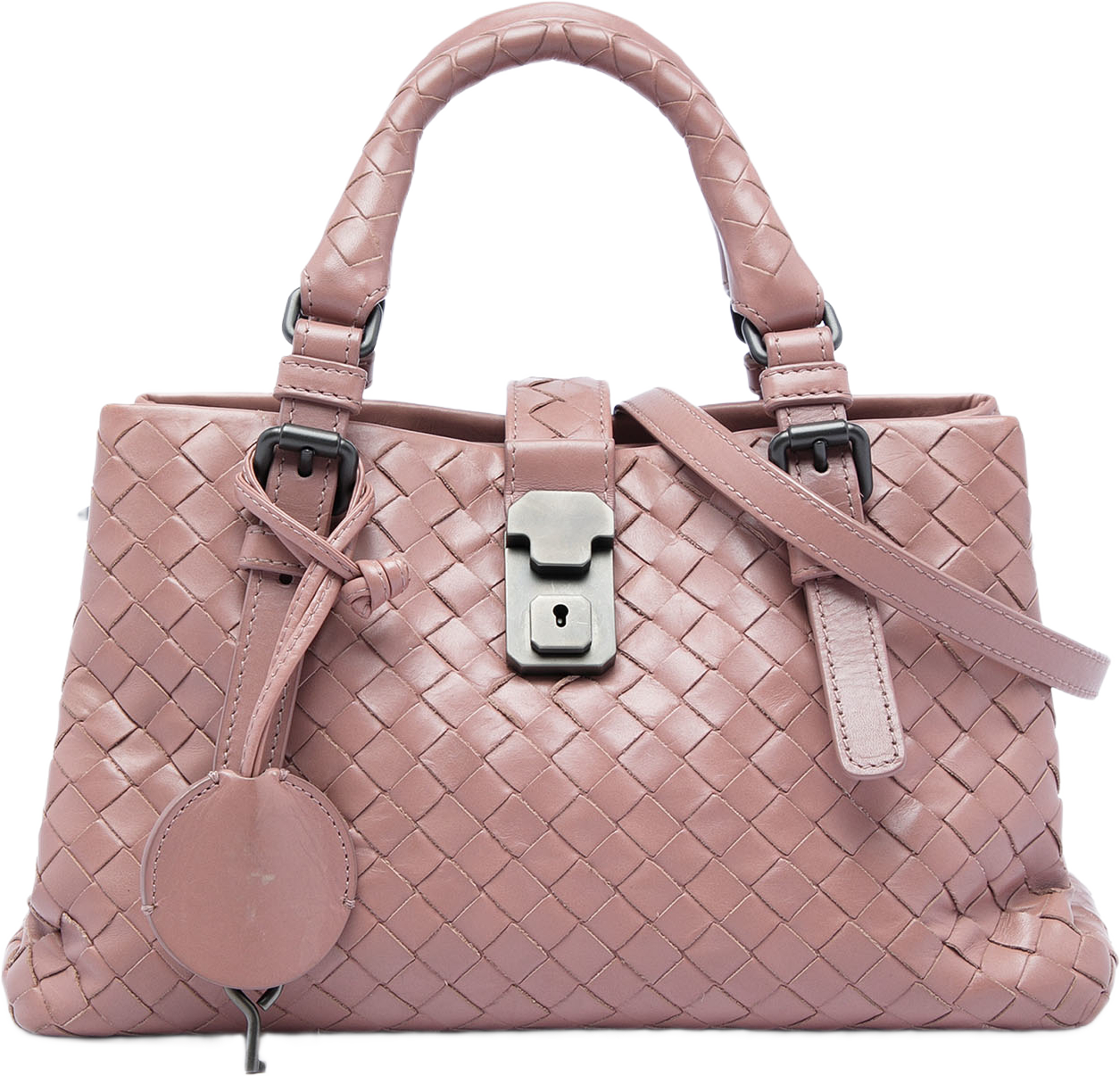 Bottega Veneta Mini Nappa Intrecciato Roma Satchel, från Luxclusif, i färgen rosa. Klicka för att öppna bilden i stort format