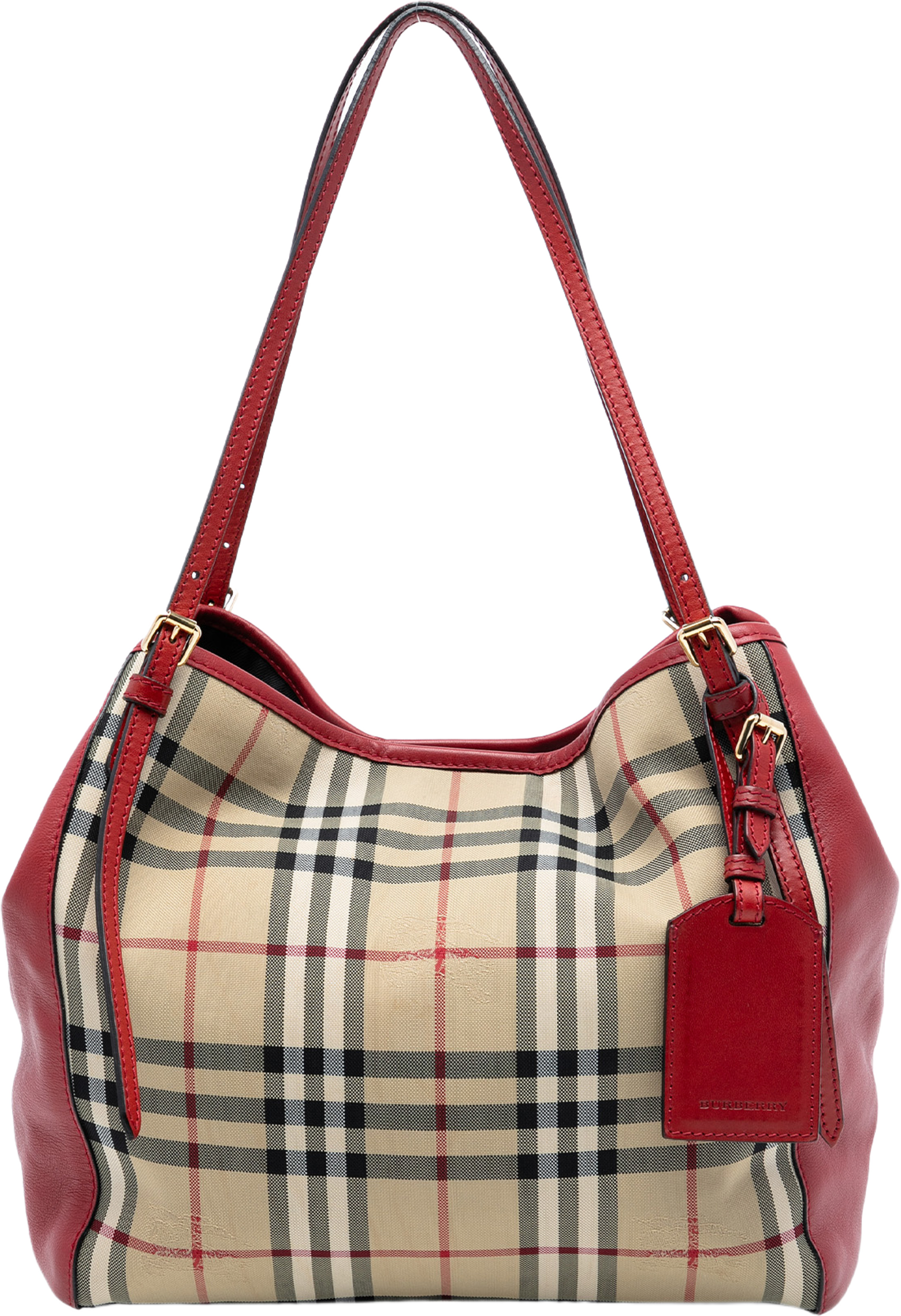 Burberry Small Haymarket Check Canvas And Leather Canterbury Tote, från Luxclusif, i färgen beige. Klicka för att öppna bilden i stort format