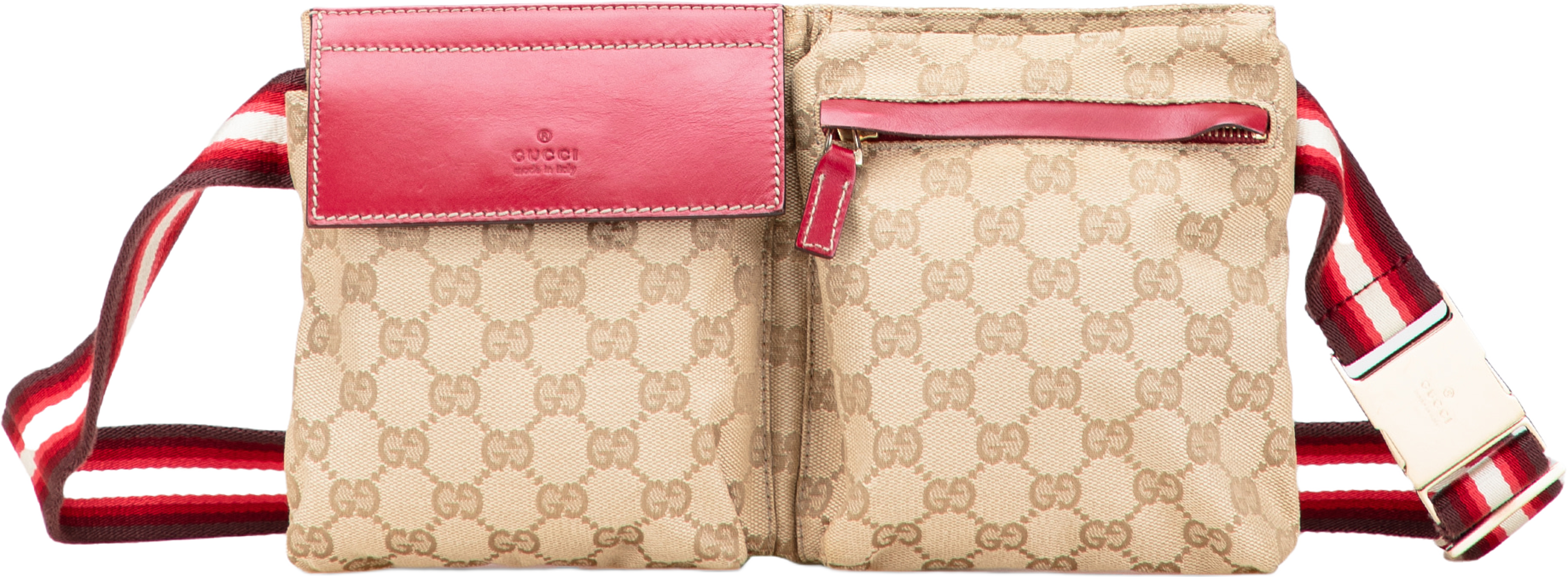 Gucci Gg Canvas Web Double Pocket Belt Bag, från Luxclusif, i färgen beige. Klicka för att öppna bilden i stort format