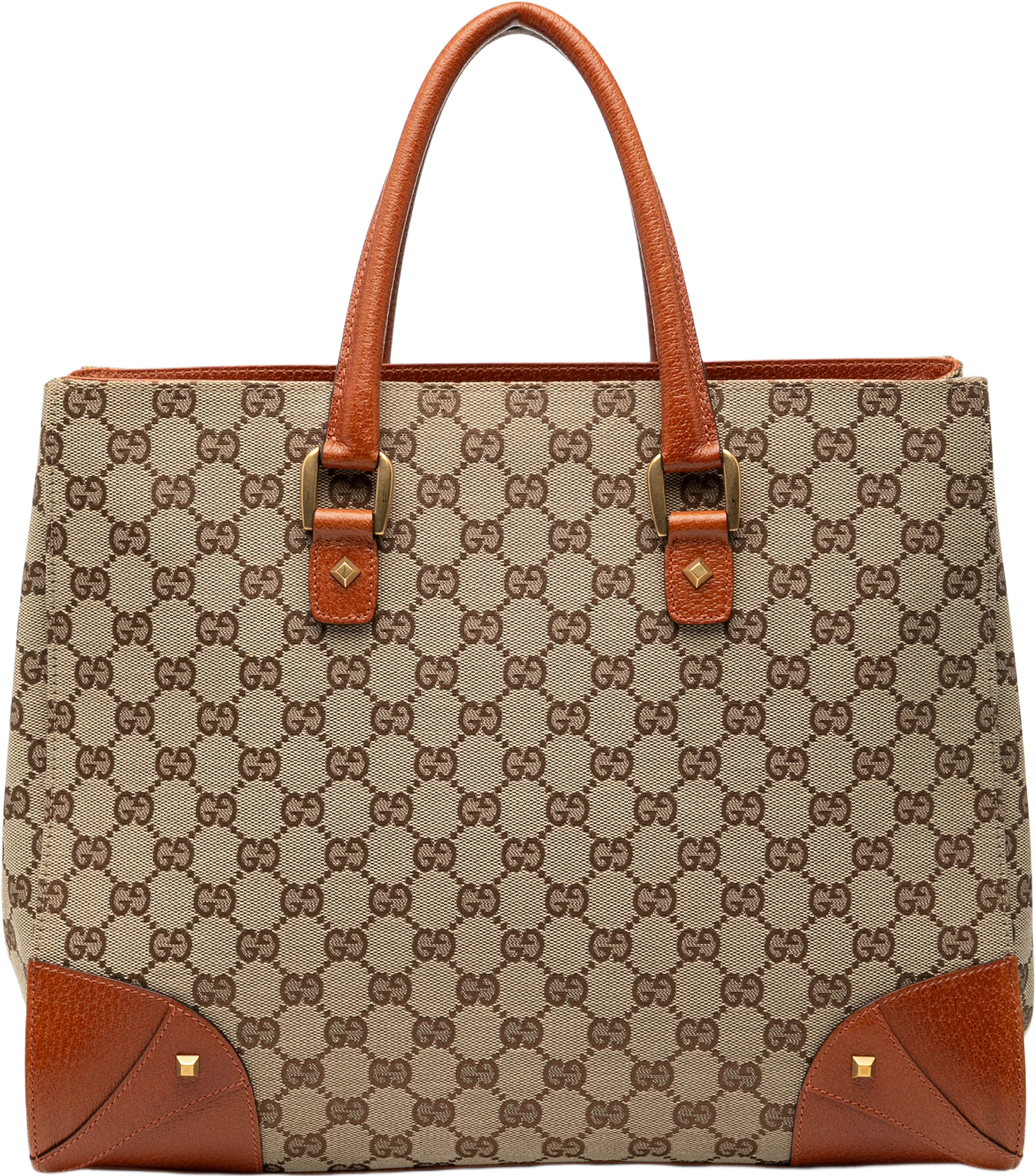 Gucci Gg Canvas Nailhead Handbag, från Luxclusif, i färgen beige. Klicka för att öppna bilden i stort format