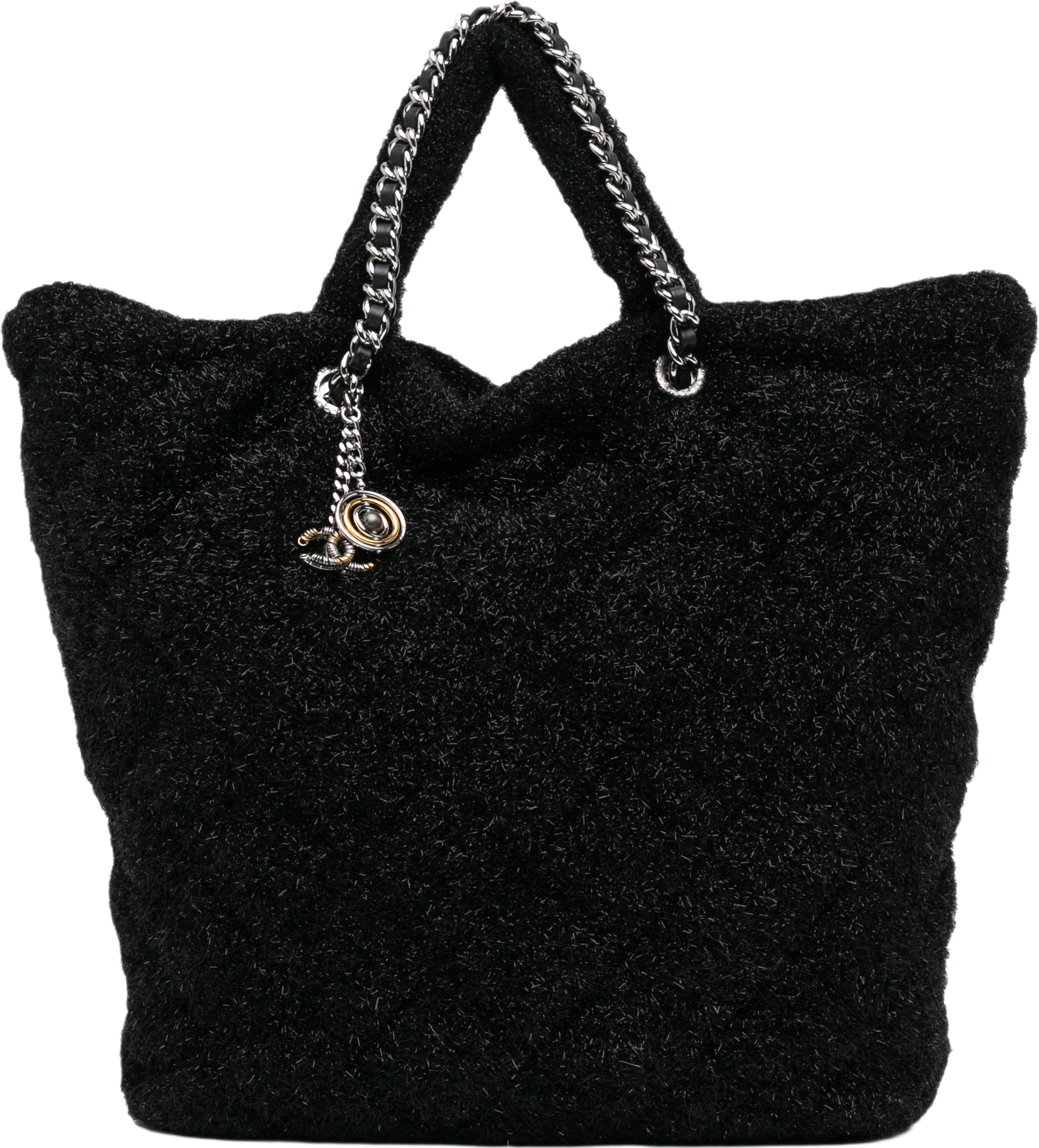 Chanel Large Quilted Knit Pluto Glitter Satchel, från Luxclusif, i färgen black. Klicka för att öppna bilden i stort format