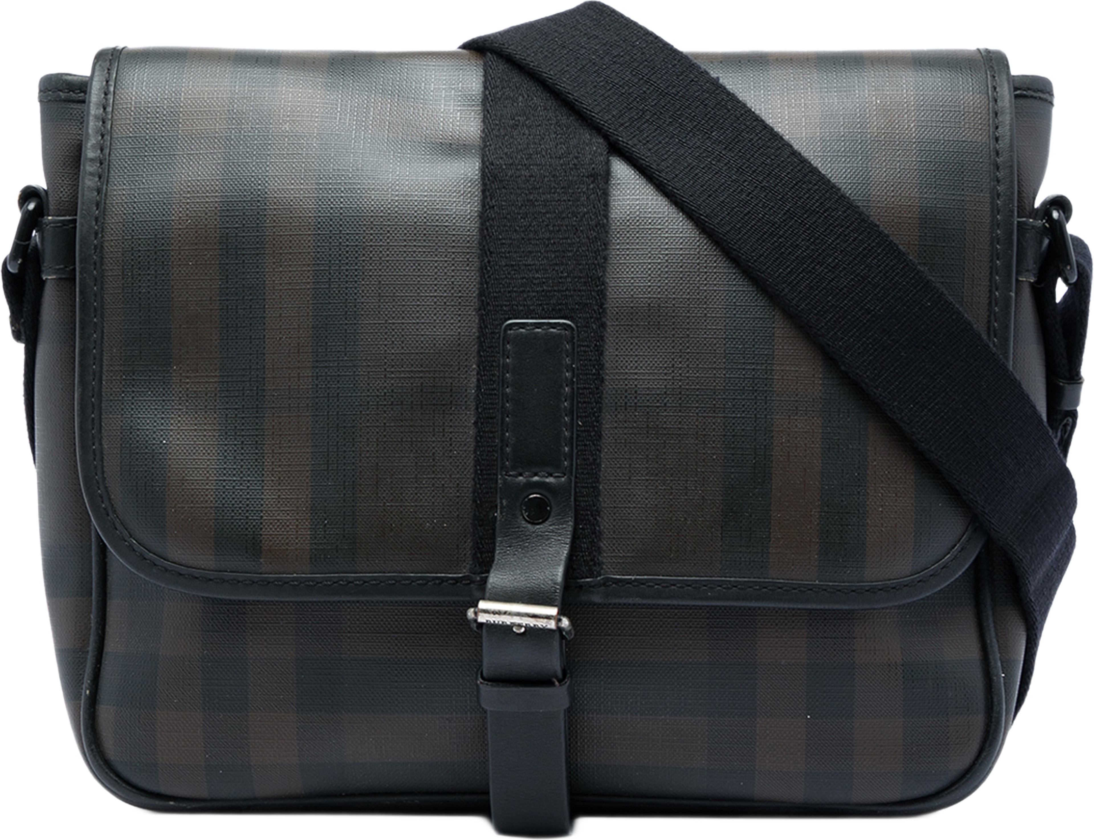 Burberry Smoke Check Coated Canvas Crossbody, från Luxclusif, i färgen brun. Klicka för att öppna bilden i stort format