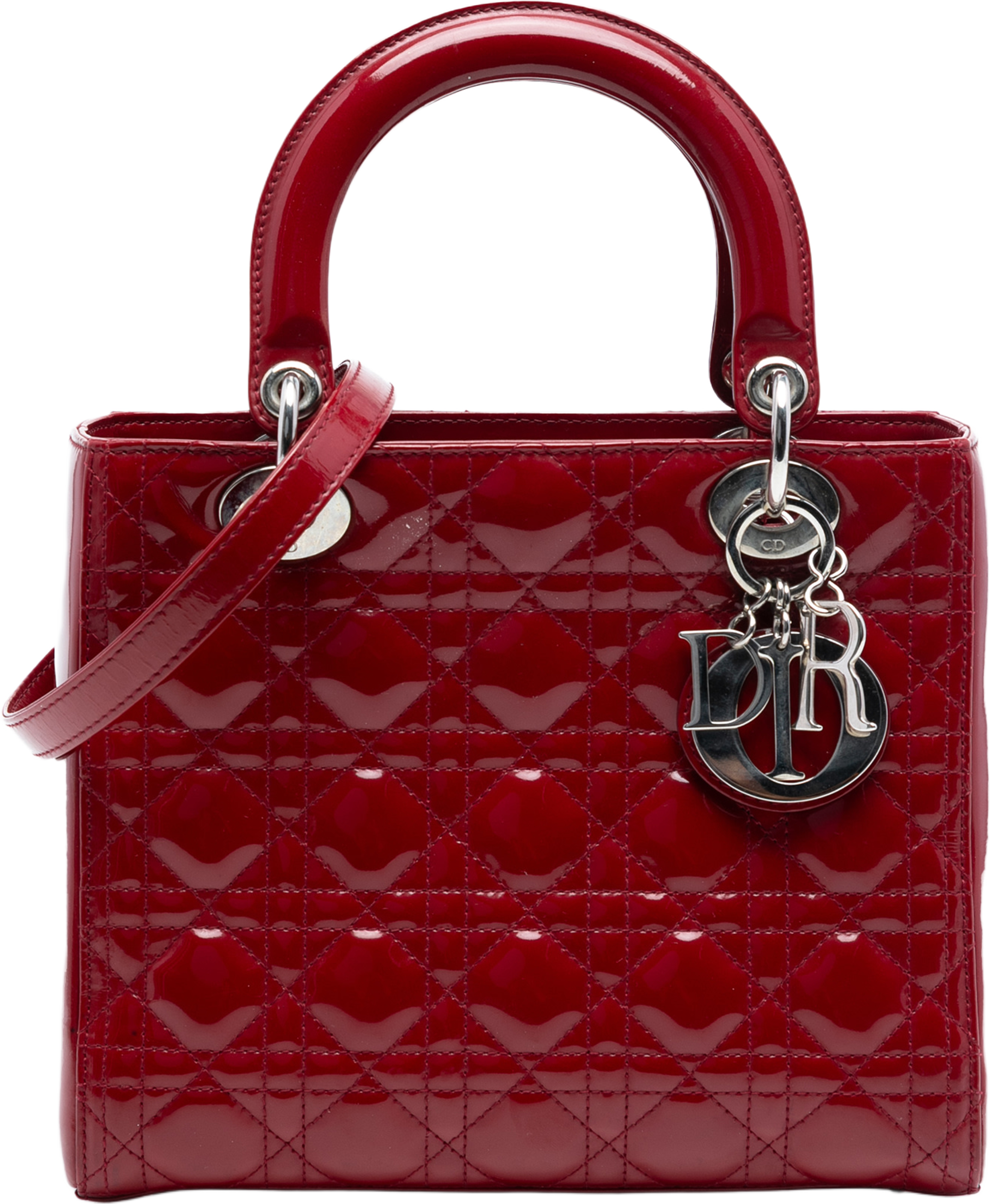 Dior Medium Patent Cannage Lady Dior, från Luxclusif, i färgen dark red. Klicka för att öppna bilden i stort format