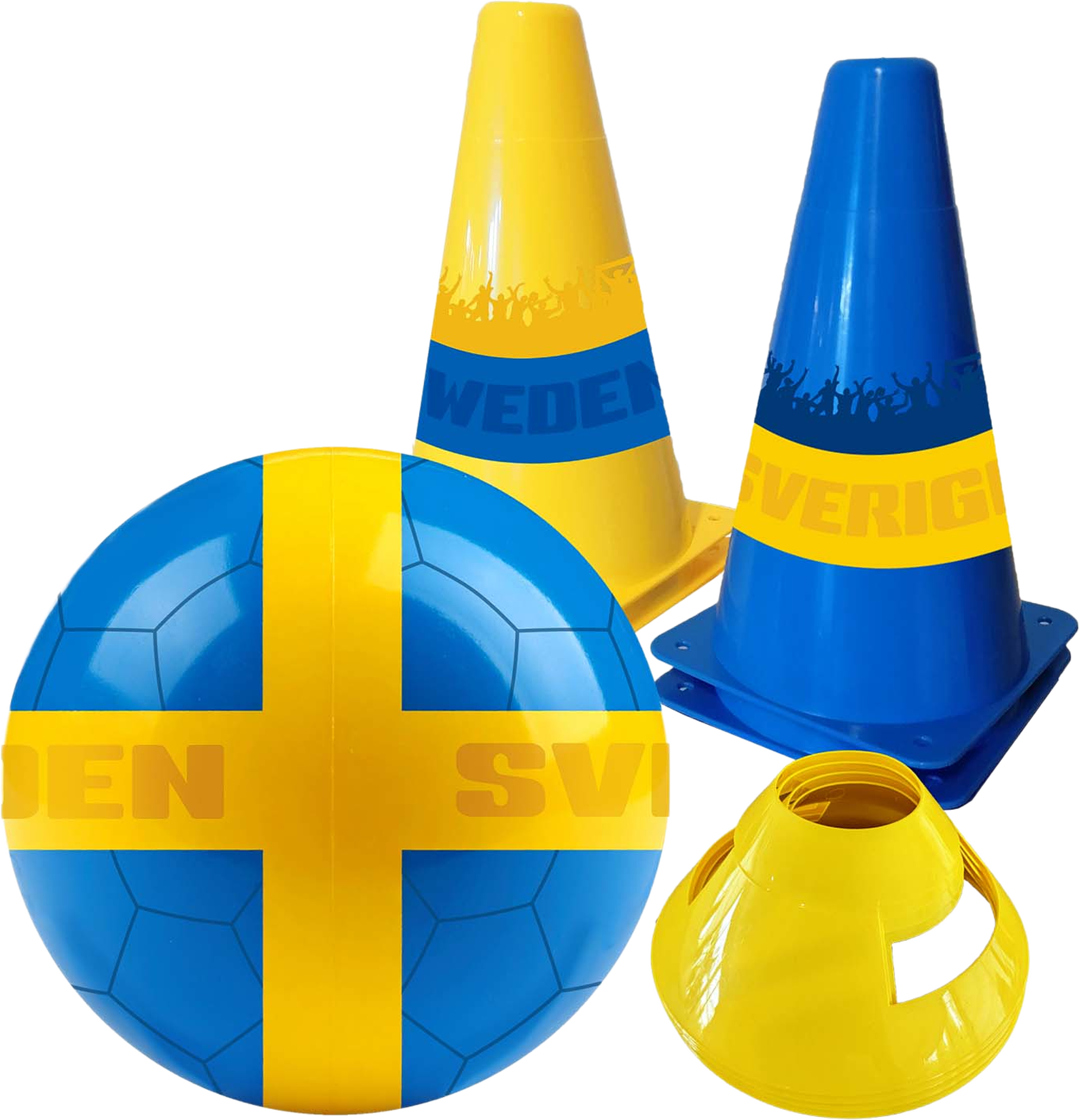 Fotbollsset Sverige  - Boll Och Koner, från Sportme, i färgen blå. Klicka för att öppna bilden i stort format