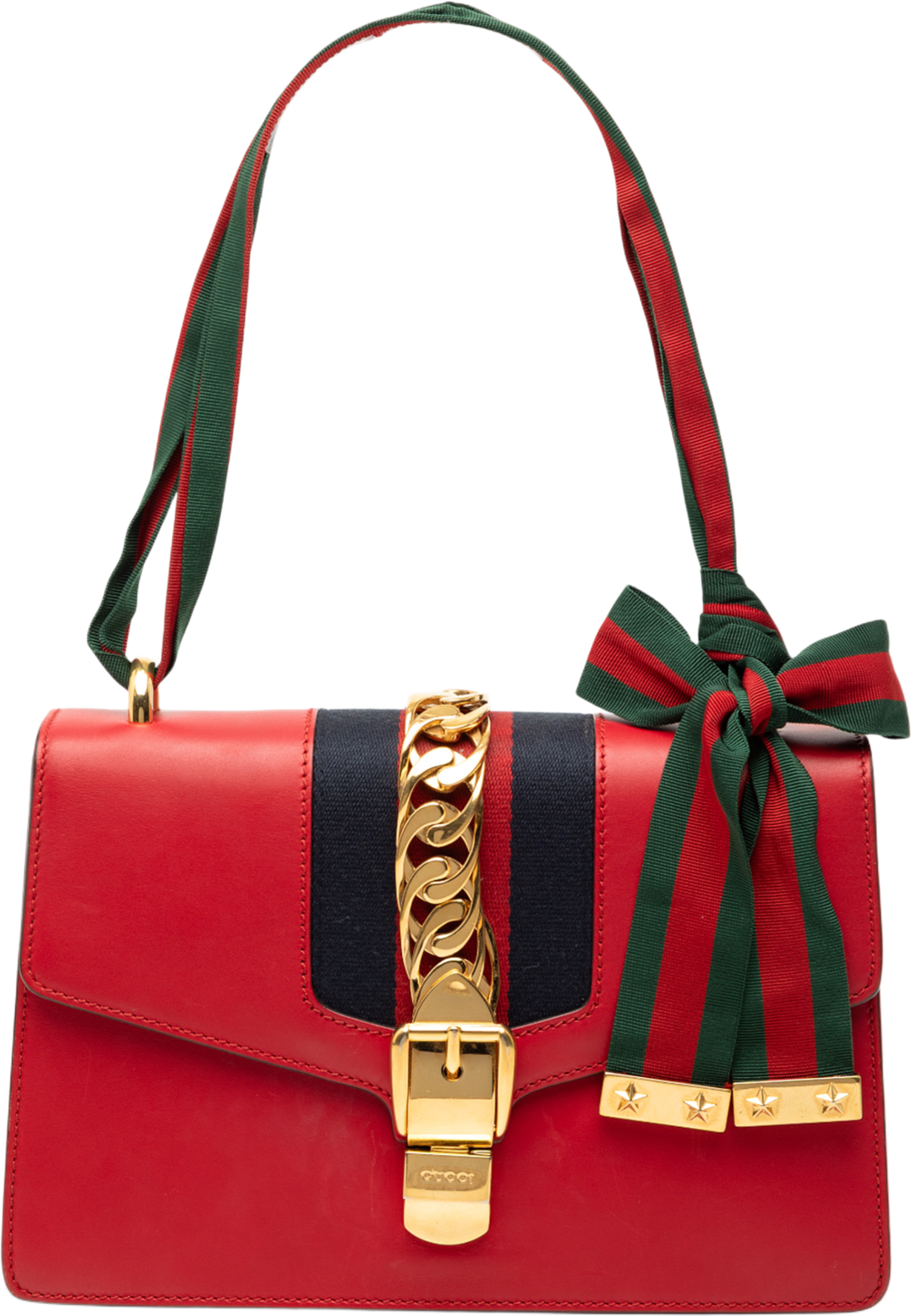 Gucci Small Leather Sylvie Web Satchel, från Luxclusif, i färgen red. Klicka för att öppna bilden i stort format