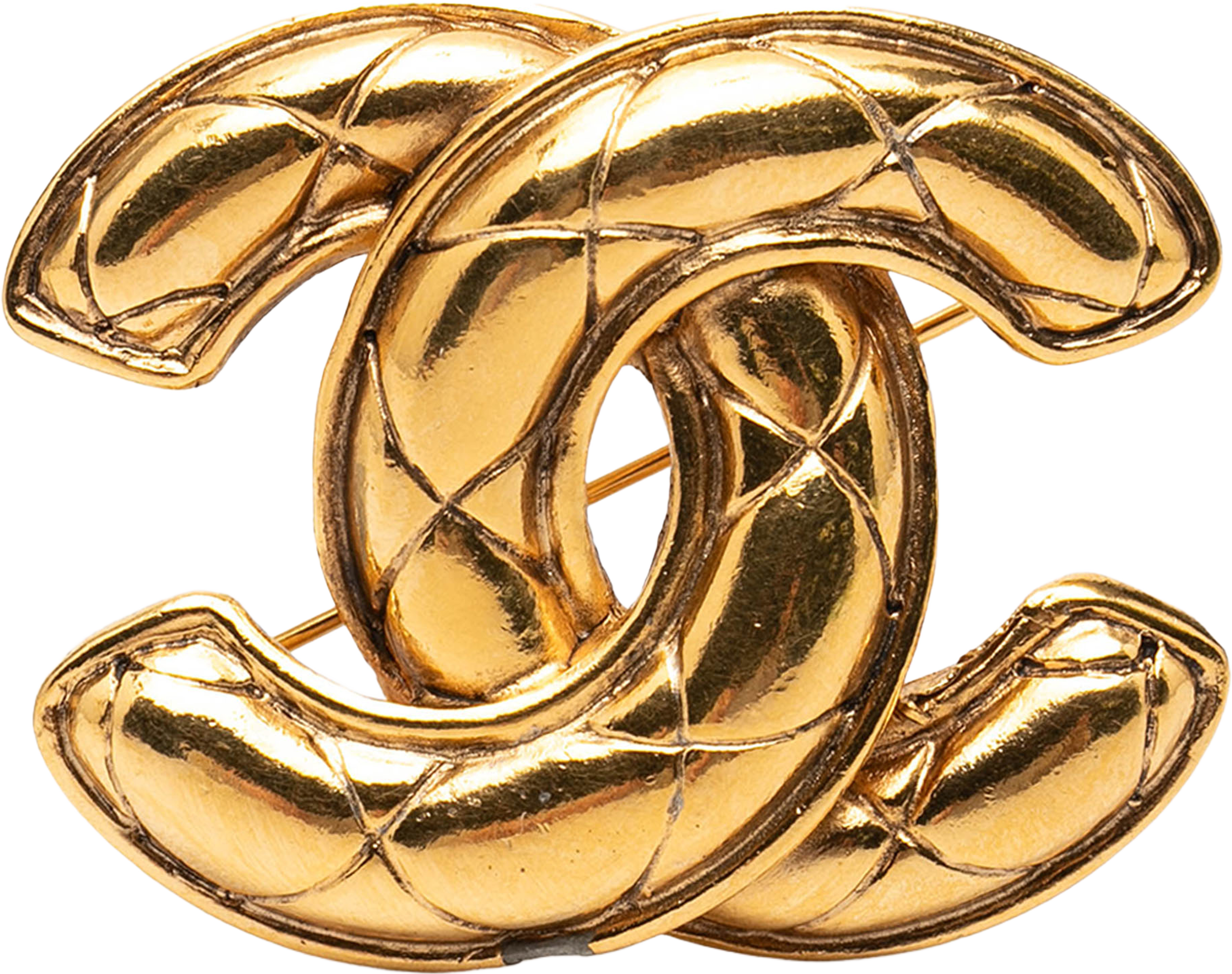 Chanel Gold Plated Quilted Cc Brooch, från Luxclusif, i färgen gold. Klicka för att öppna bilden i stort format