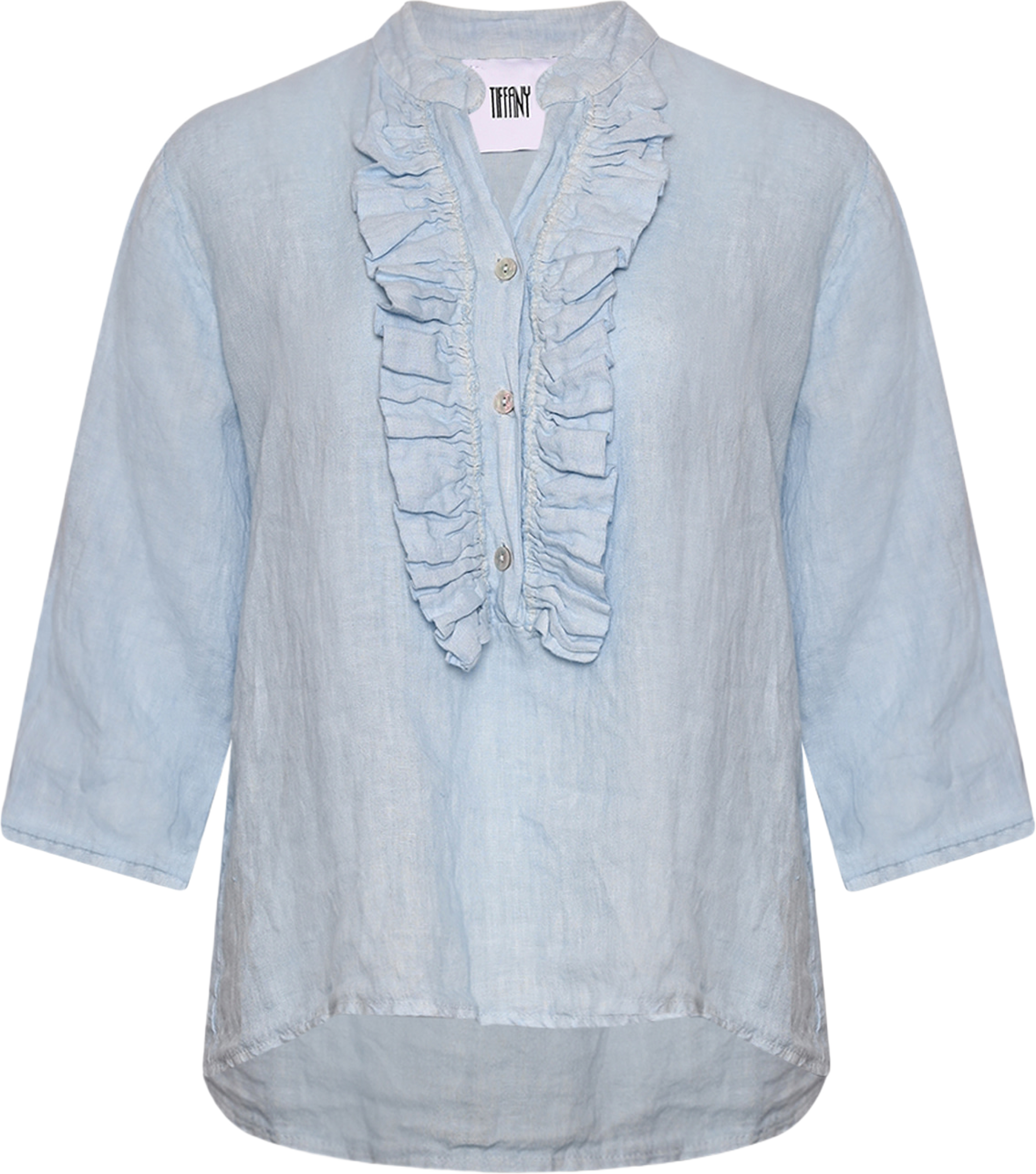 Harper, Ruffle Blouse, Linen - Light Blue