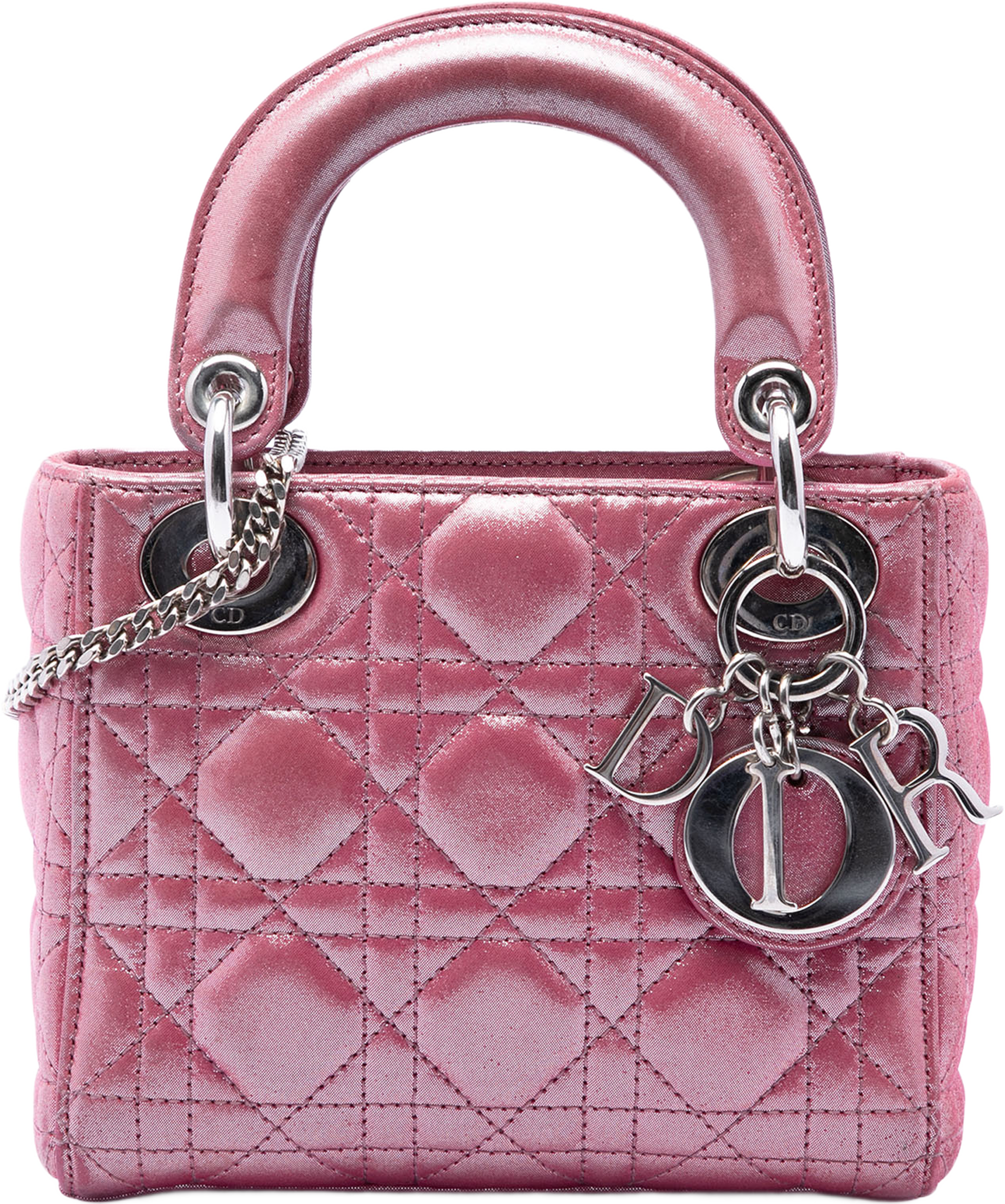 Dior Mini Iridescent Lambskin Cannage Lady Dior, från Luxclusif, i färgen rosa. Klicka för att öppna bilden i stort format