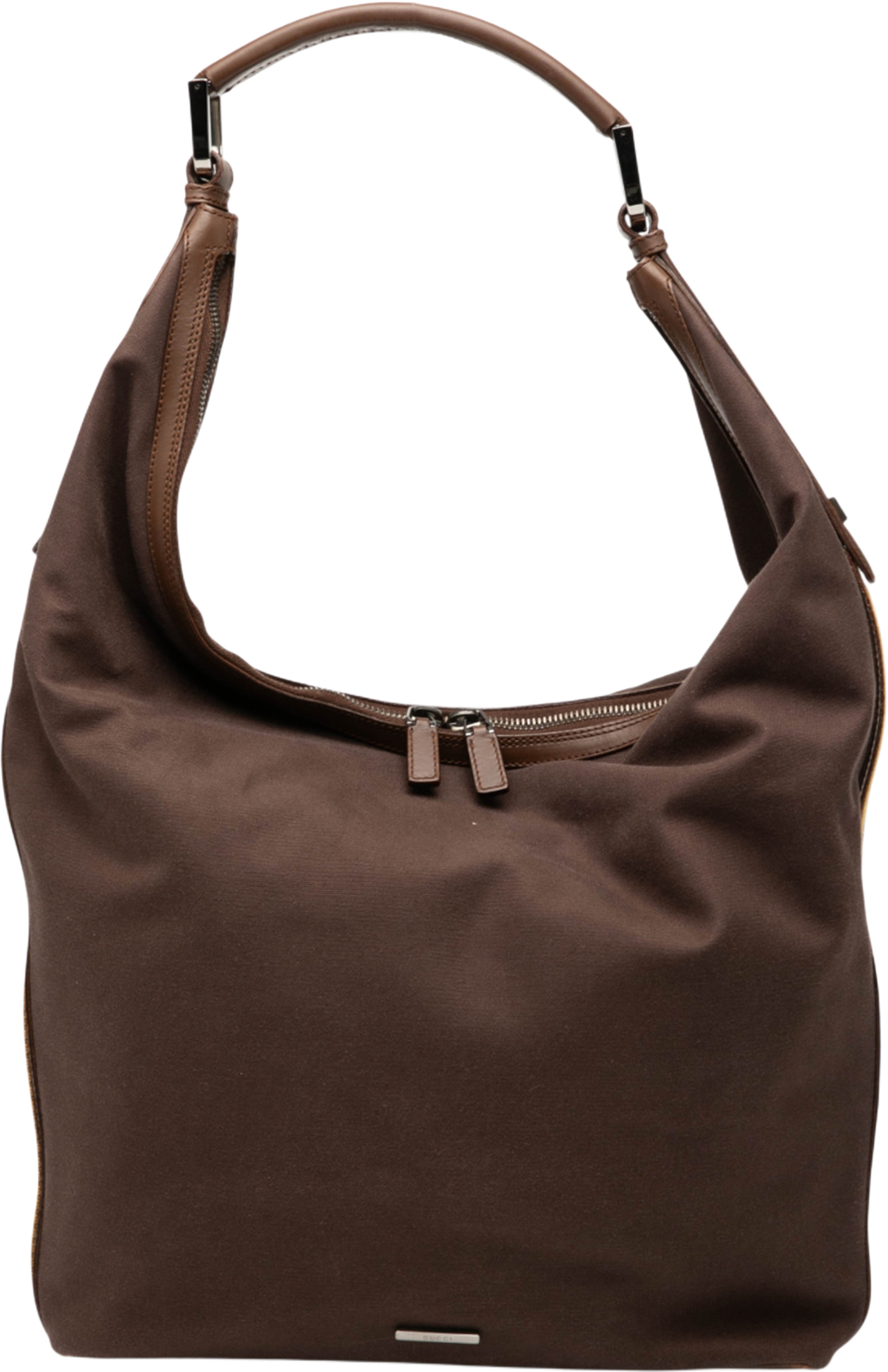 Gucci Canvas Web Shoulder Bag, från Luxclusif, i färgen dark brown. Klicka för att öppna bilden i stort format