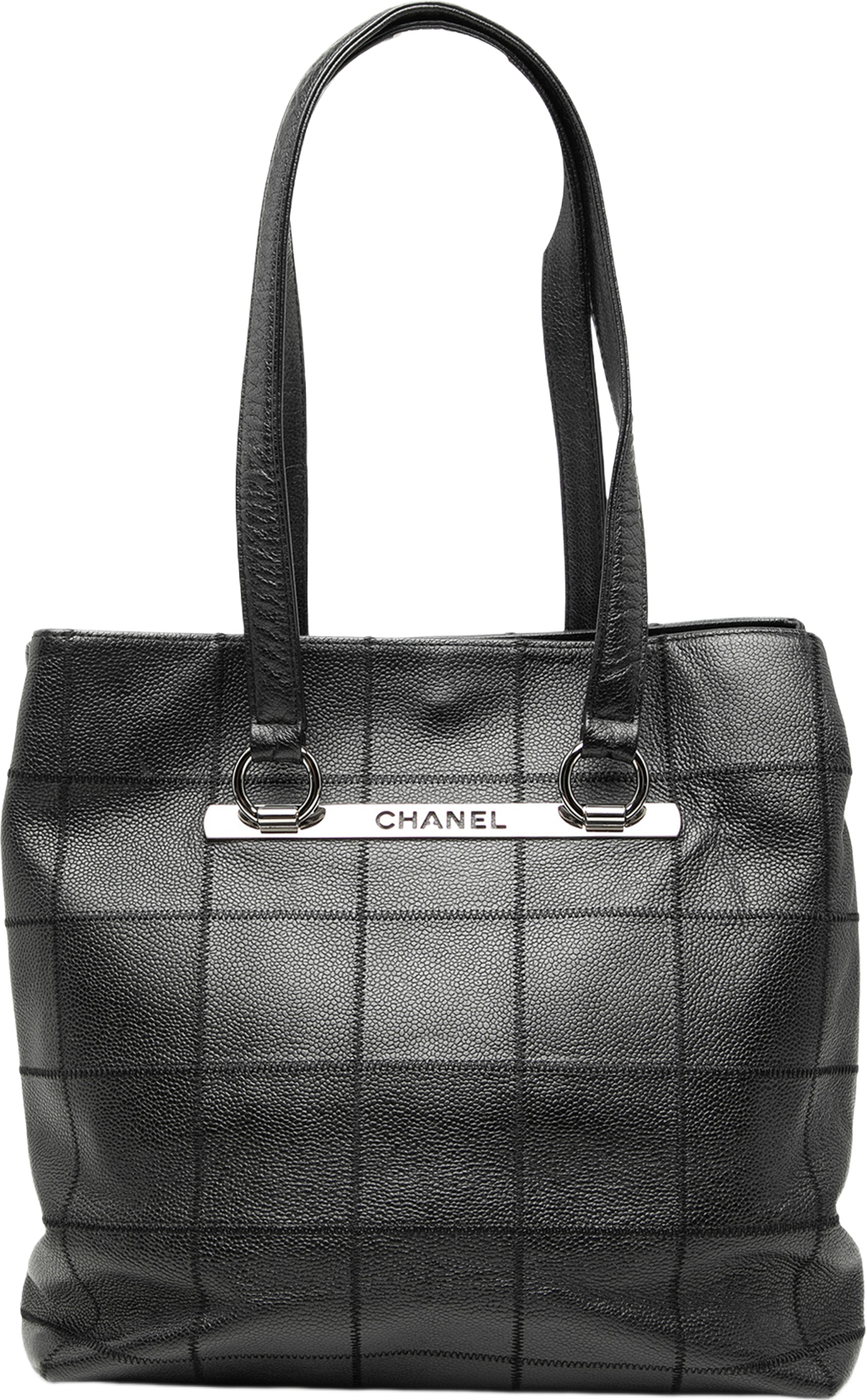 Chanel Choco Bar Caviar Tote, från Luxclusif, i färgen black. Klicka för att öppna bilden i stort format
