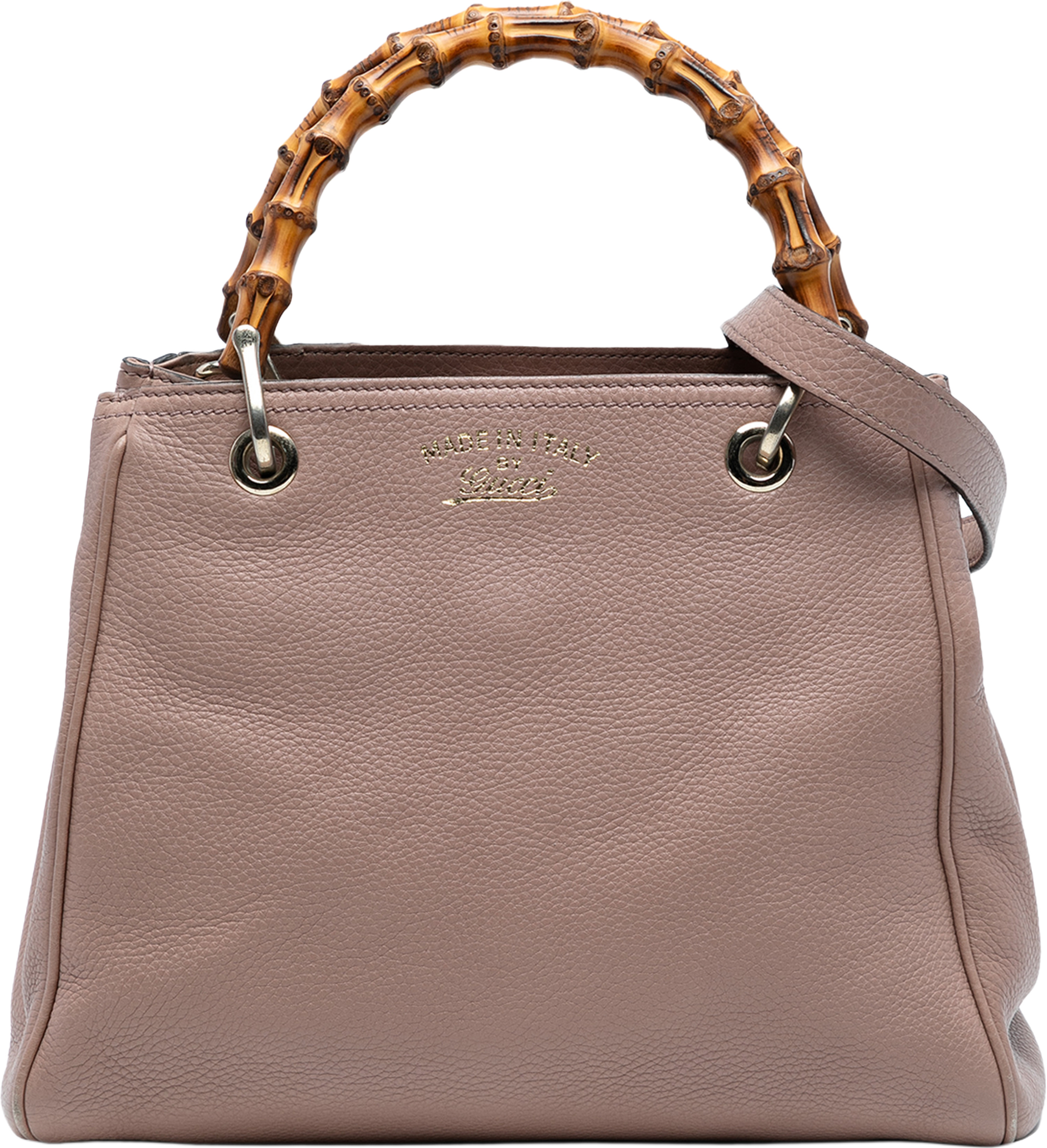 Gucci Small Calfskin Bamboo Shopper Satchel, från Luxclusif, i färgen nude. Klicka för att öppna bilden i stort format