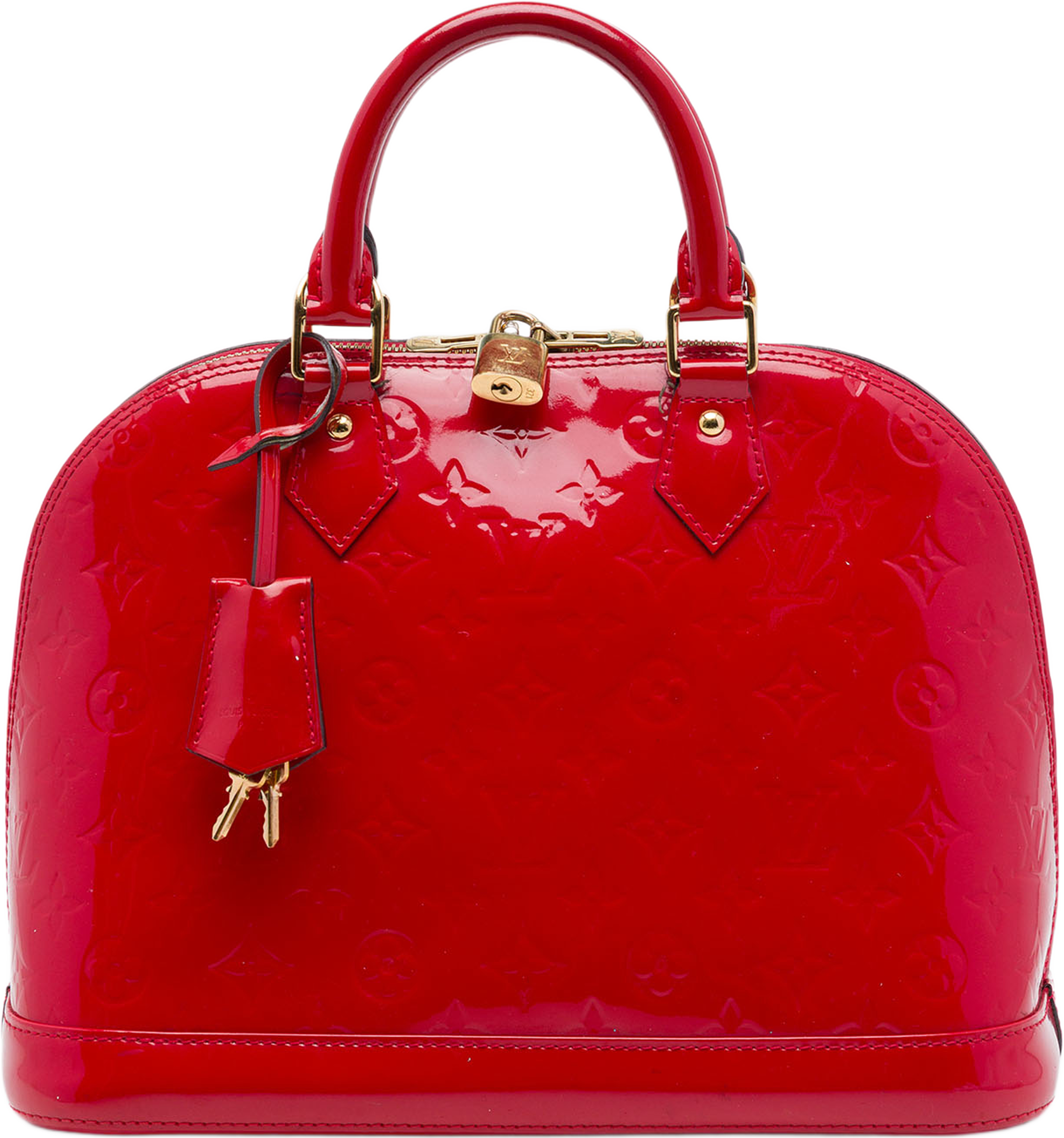 Louis Vuitton Monogram Vernis Alma Pm, från Luxclusif, i färgen röd. Klicka för att öppna bilden i stort format