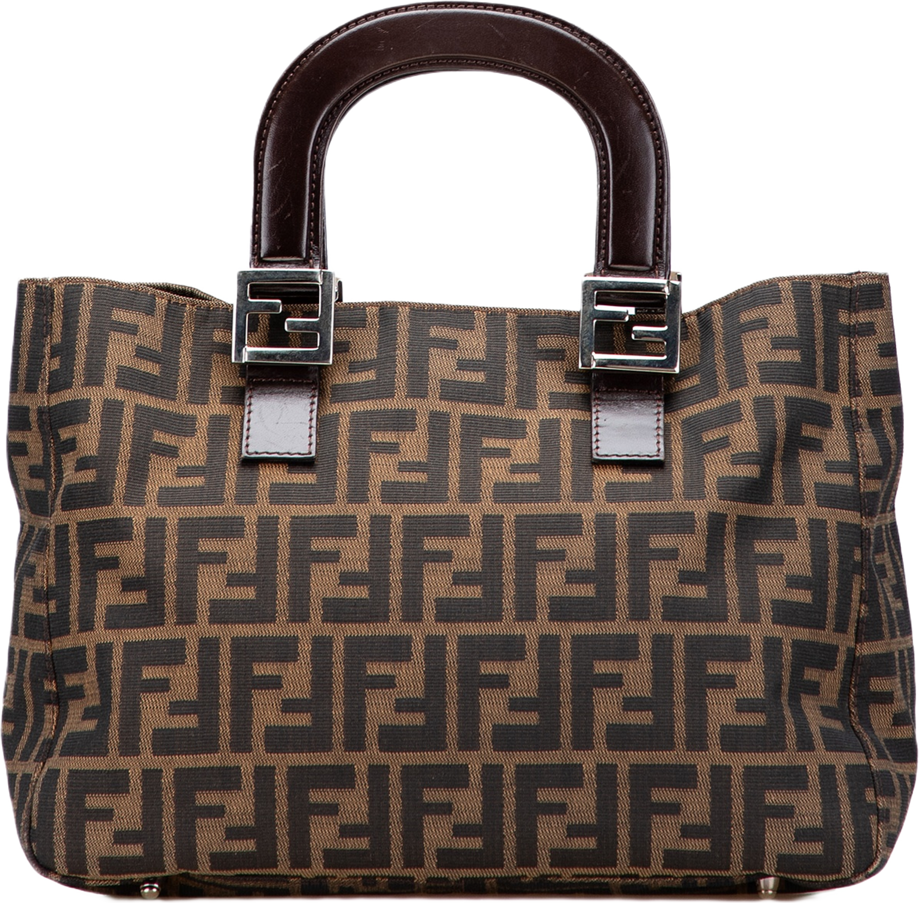 Fendi Small Zucca Canvas Twins Tote, från Luxclusif, i färgen brown. Klicka för att öppna bilden i stort format