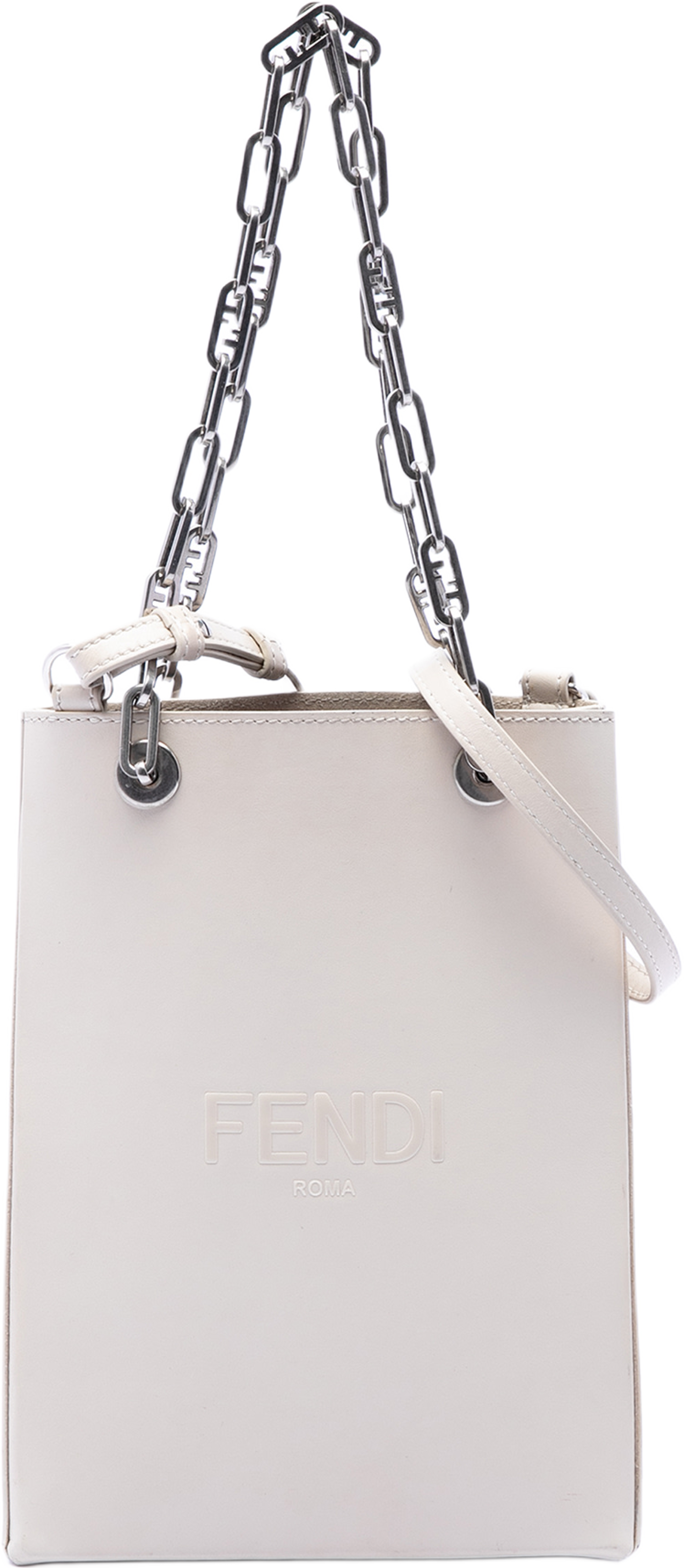 Fendi Small Leather Shopping Tote, från Luxclusif, i färgen white. Klicka för att öppna bilden i stort format