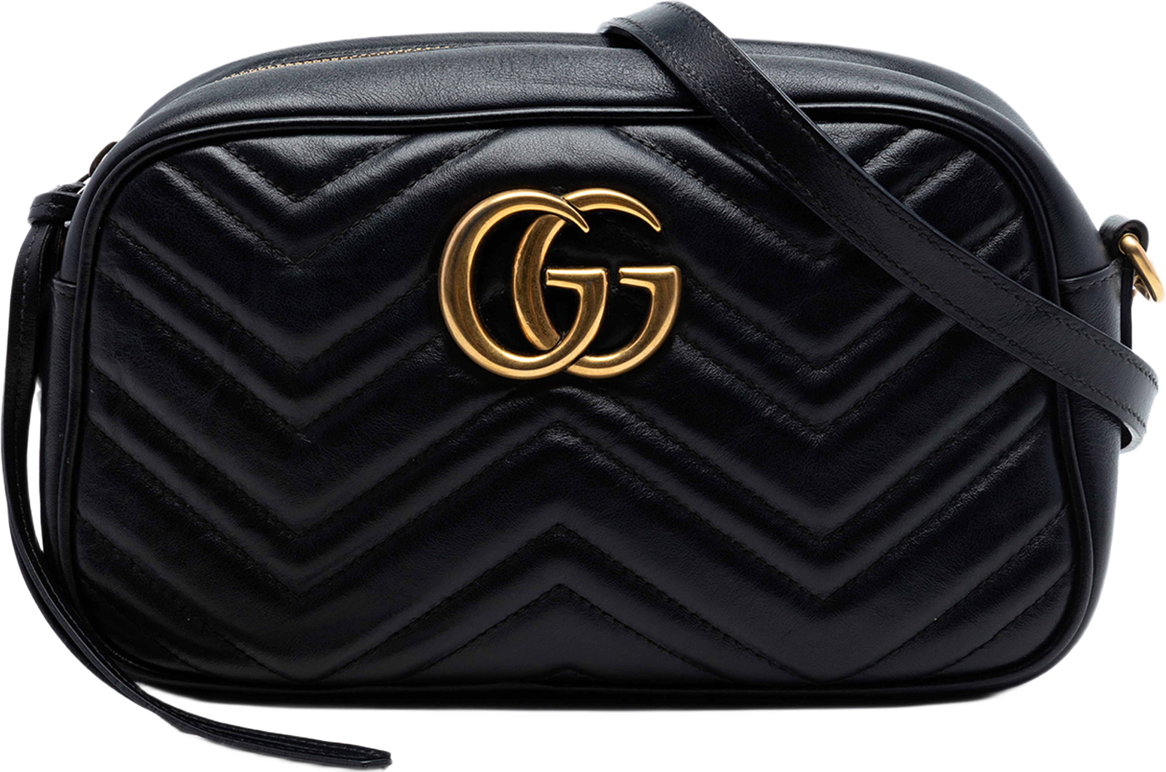 Gucci Small Gg Marmont Matelasse Calfskin Crossbody, från Luxclusif, i färgen svart. Klicka för att öppna bilden i stort format