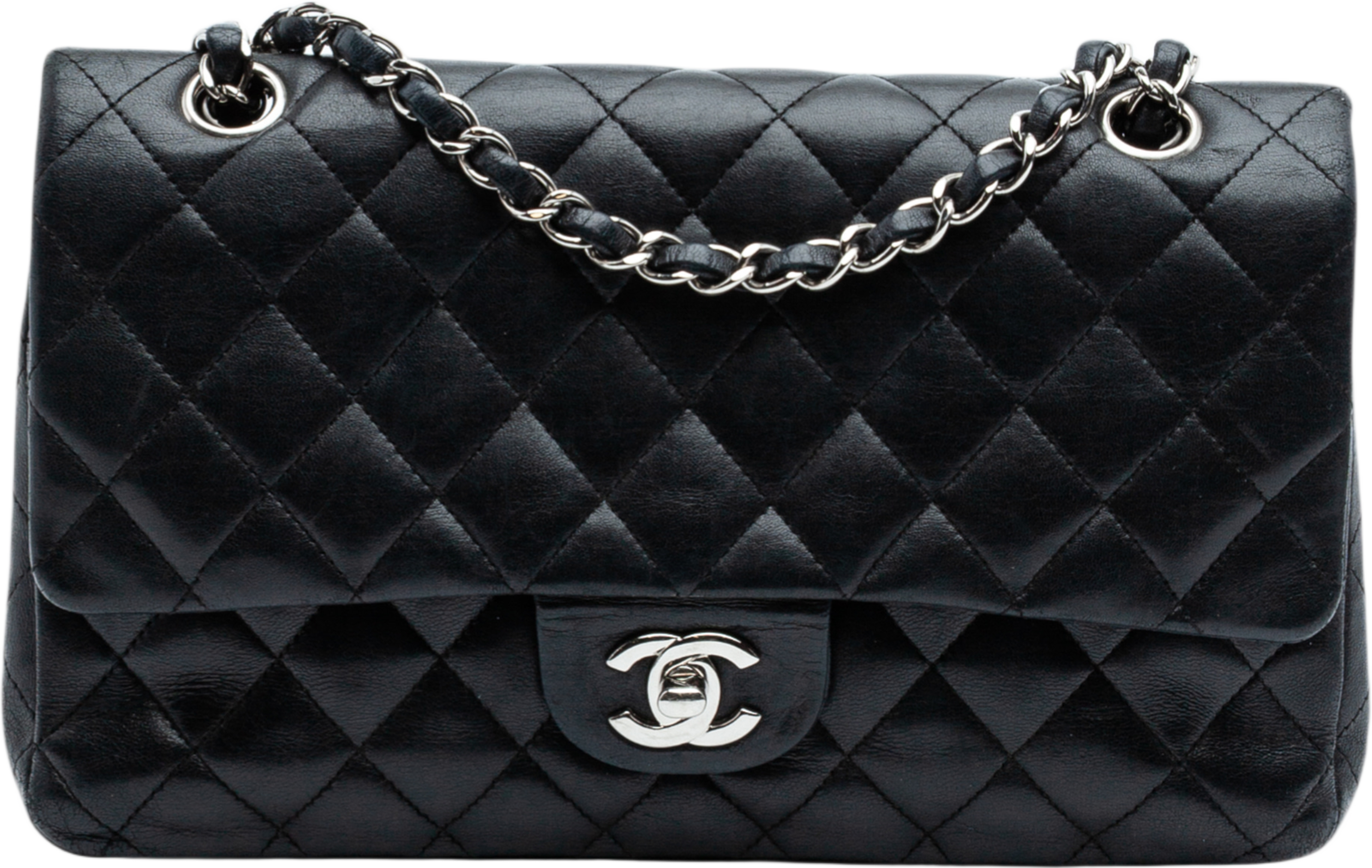 Chanel Medium Classic Lambskin Double Flap, från Luxclusif, i färgen black. Klicka för att öppna bilden i stort format