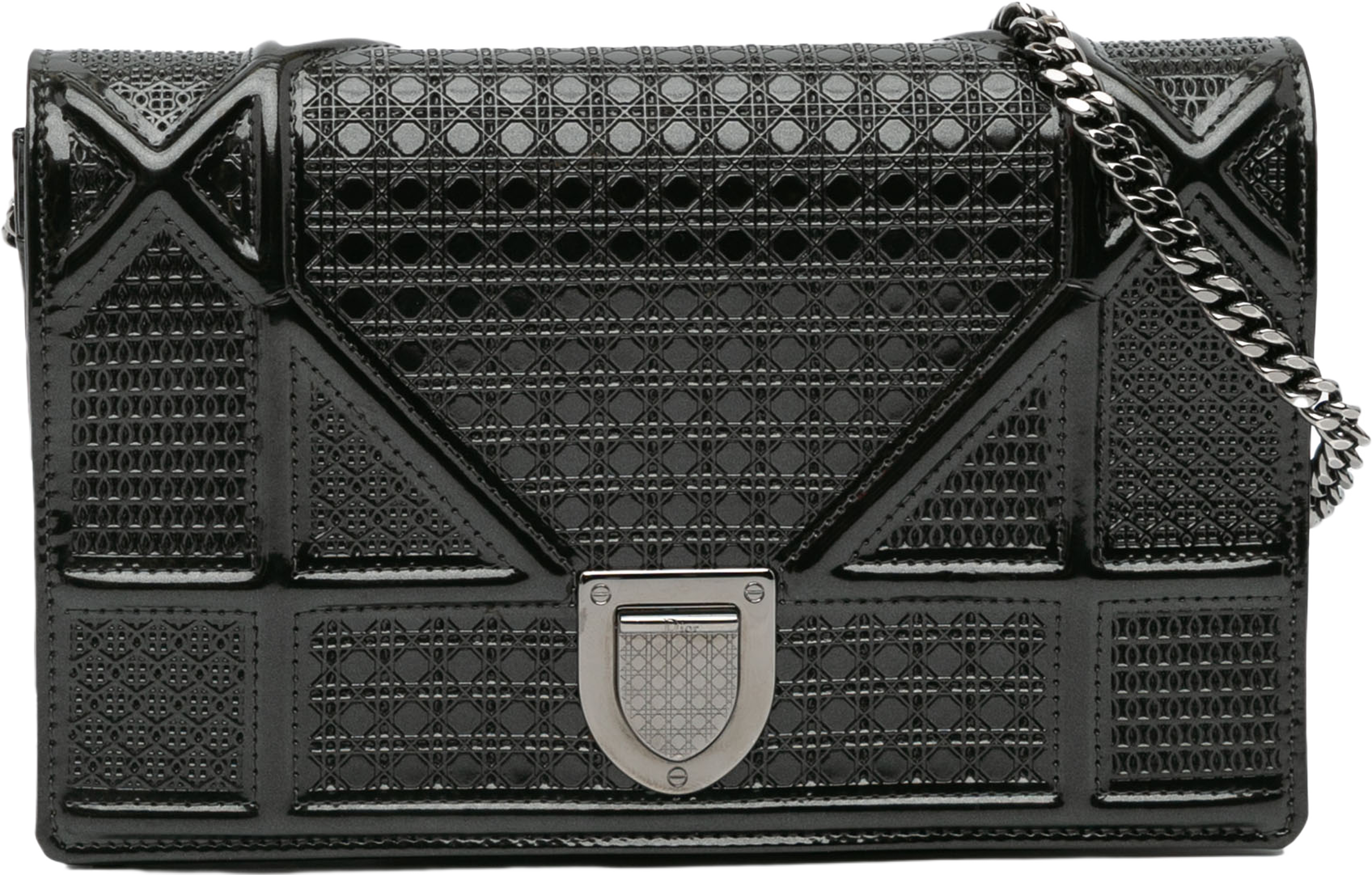 Dior Metallic Patent Microcannage Diorama Wallet On Chain