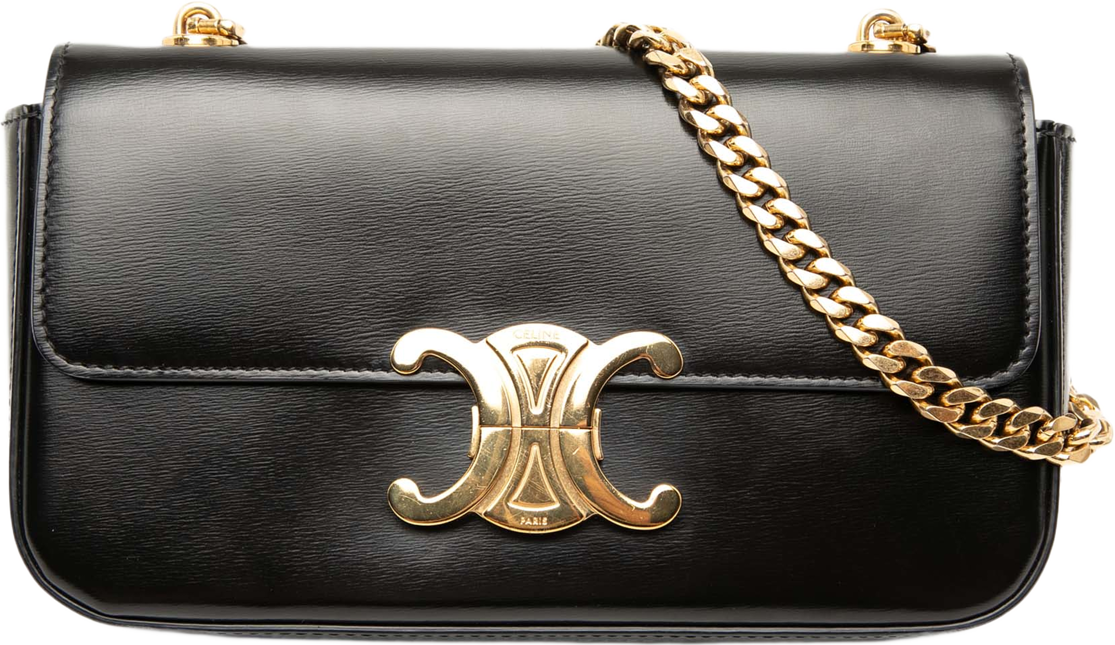 Celine Shiny Calfskin Claude Chain Shoulder Bag, från Luxclusif, i färgen black. Klicka för att öppna bilden i stort format
