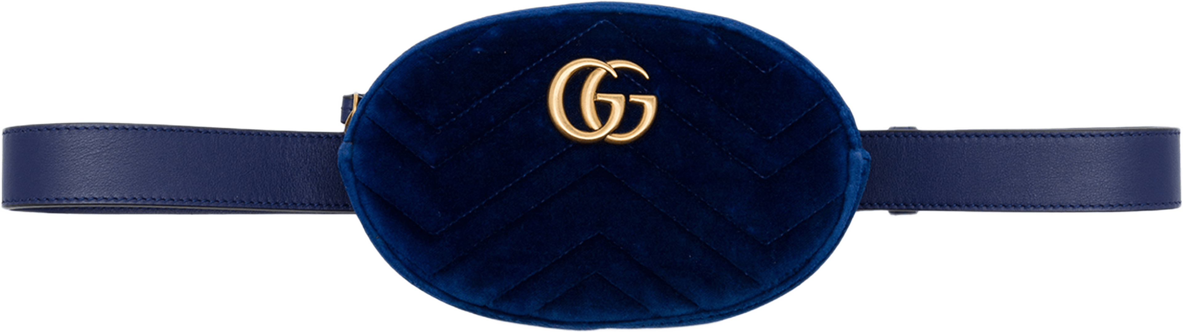 Gucci Gg Marmont Matelasse Velvet Belt Bag, från Luxclusif, i färgen blå. Klicka för att öppna bilden i stort format