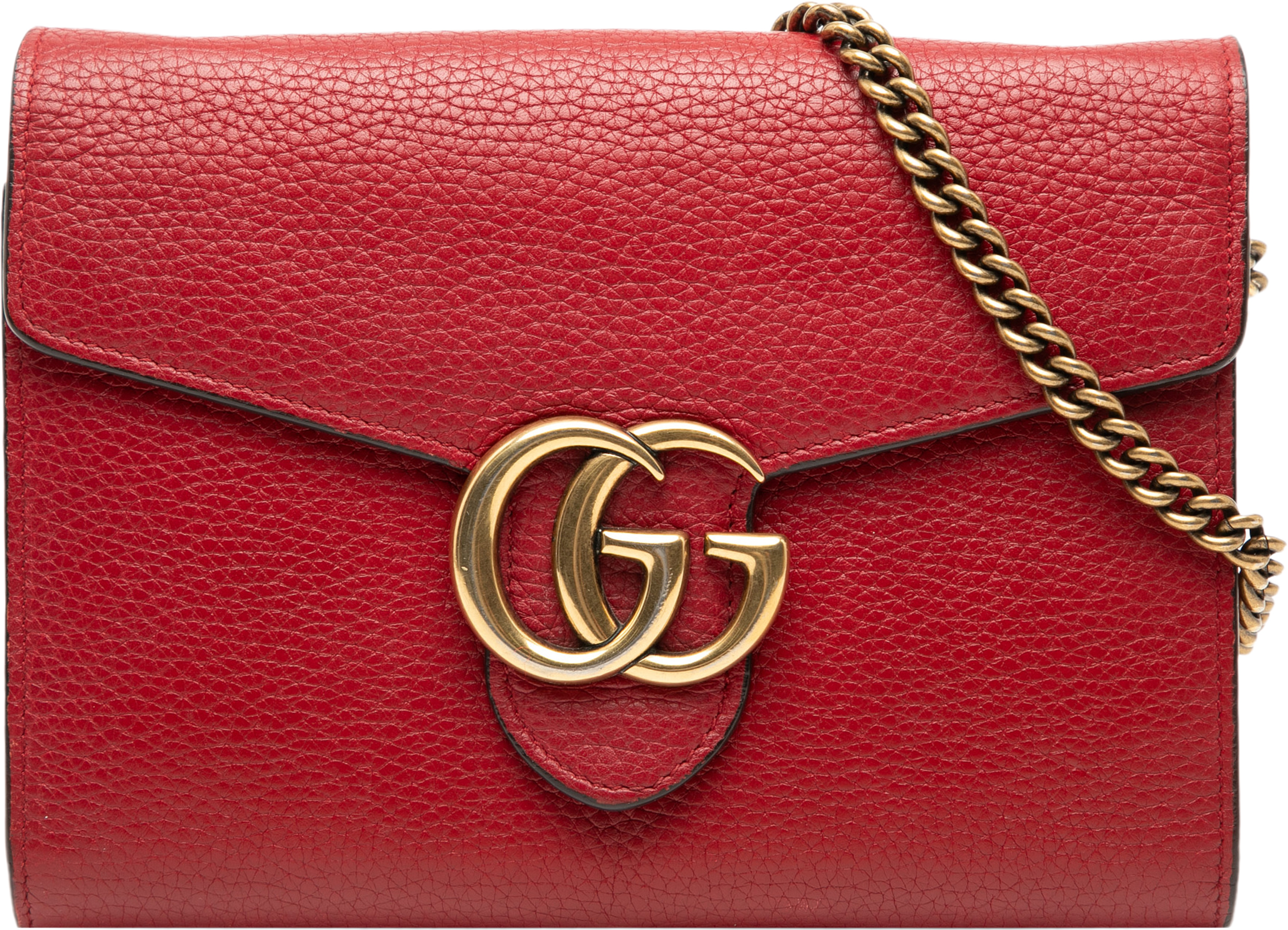Gucci Gg Marmont Leather Wallet On Chain, från Luxclusif, i färgen red. Klicka för att öppna bilden i stort format
