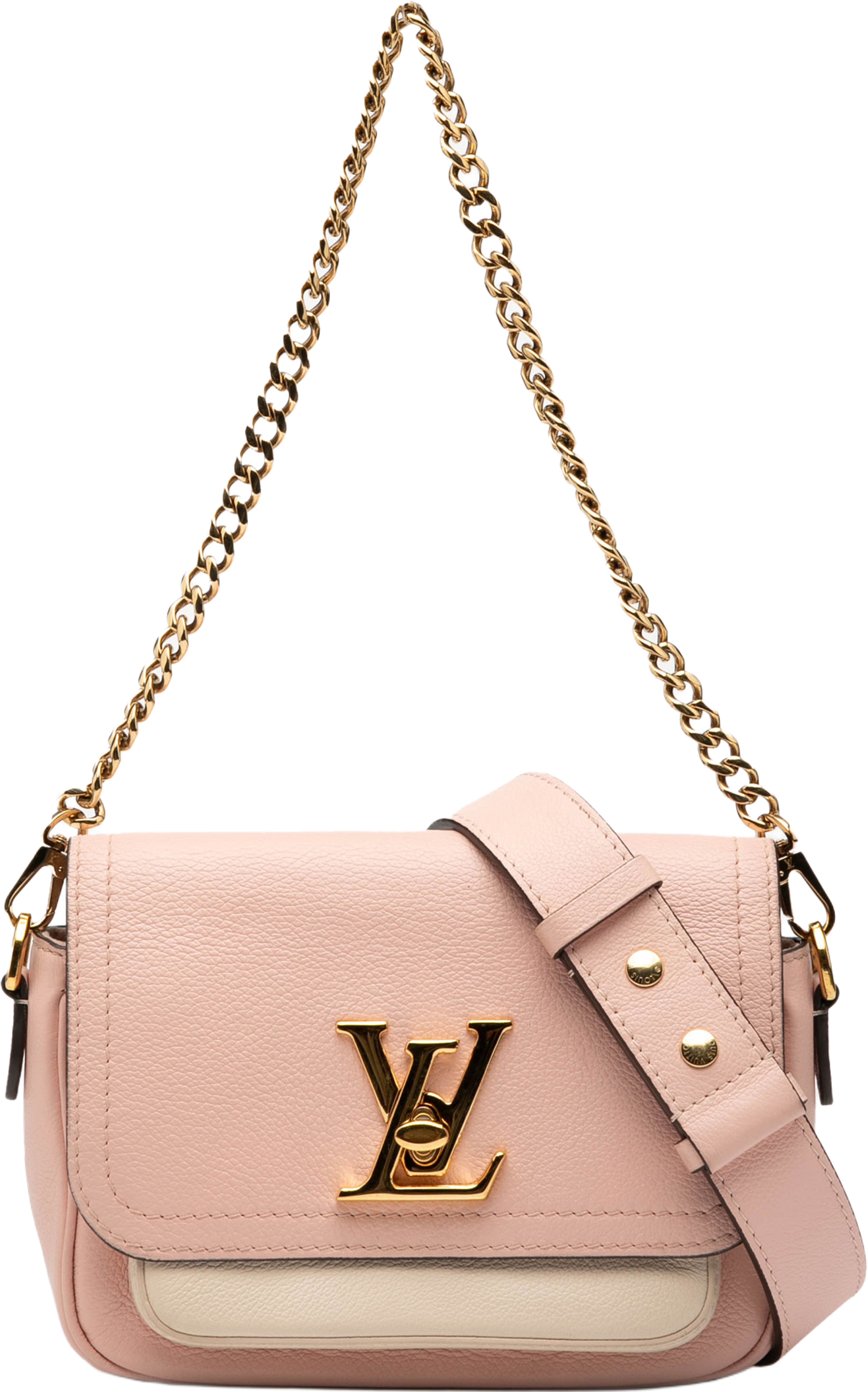 Louis Vuitton Grained Calfskin Lockme Tender, från Luxclusif, i färgen light pink. Klicka för att öppna bilden i stort format