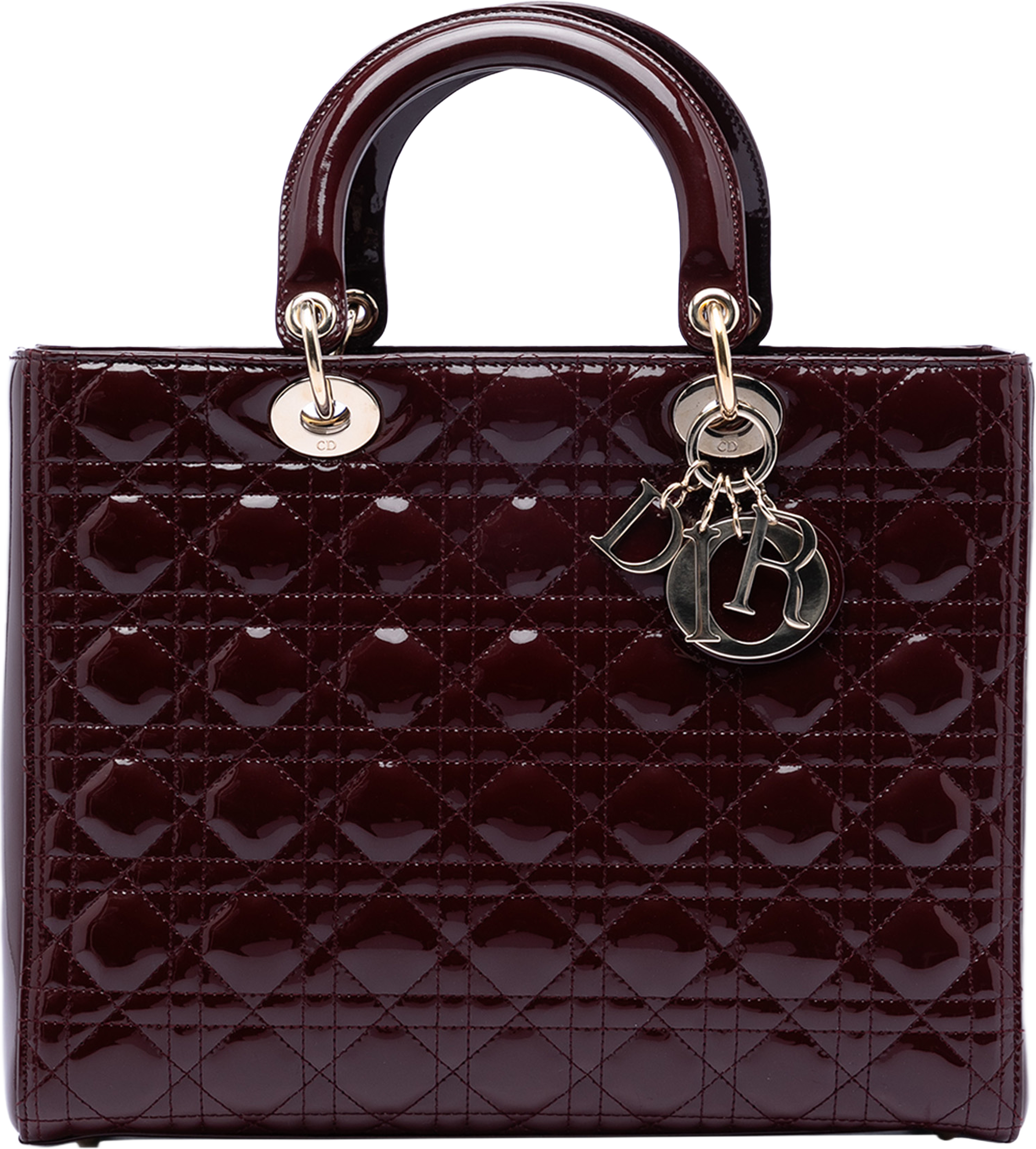 Dior Large Patent Cannage Lady Dior, från Luxclusif, i färgen burgundy. Klicka för att öppna bilden i stort format