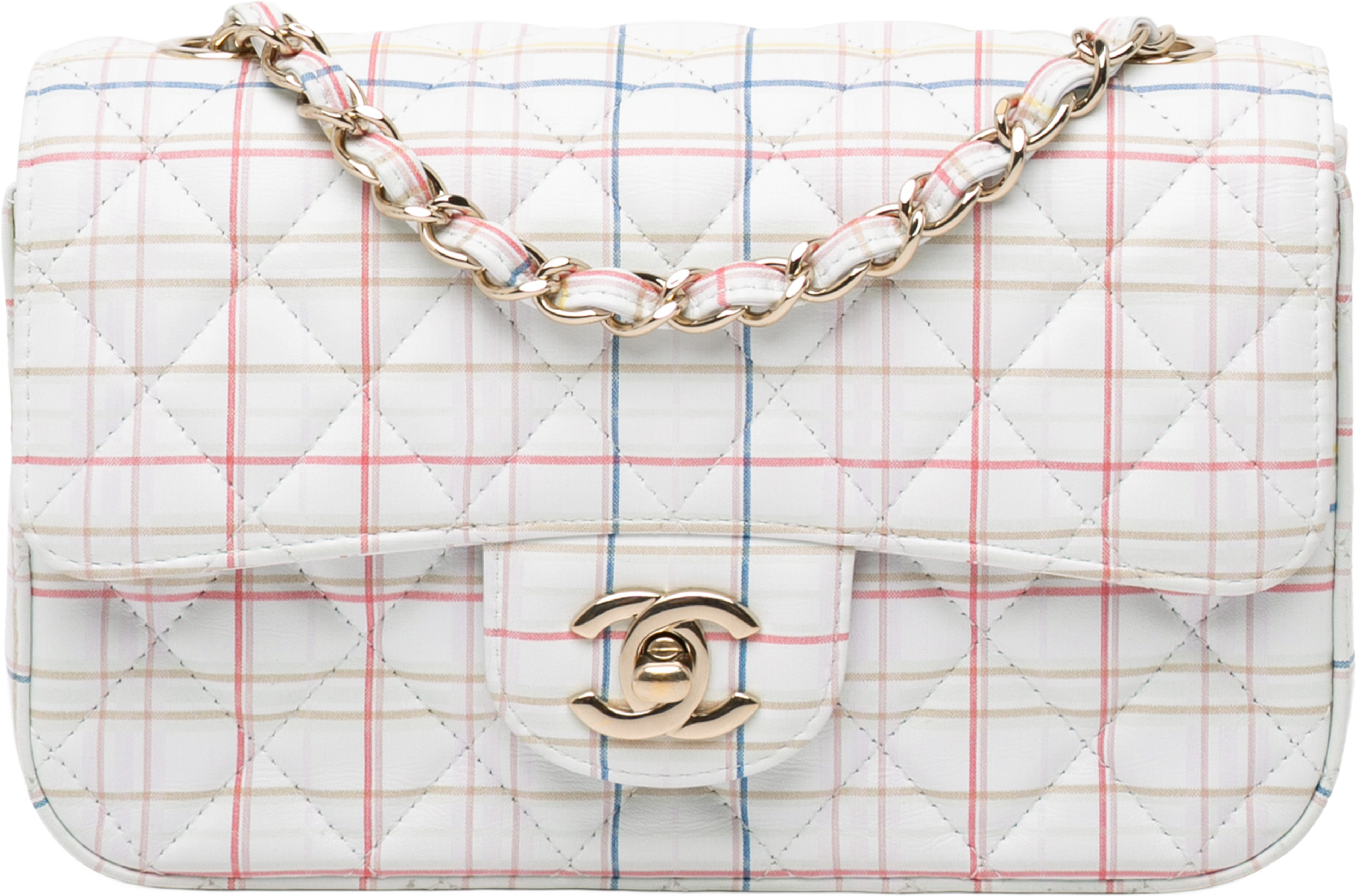 Chanel Mini Rectangular Classic Printed Calfskin Single Flap, från Luxclusif, i färgen white. Klicka för att öppna bilden i stort format