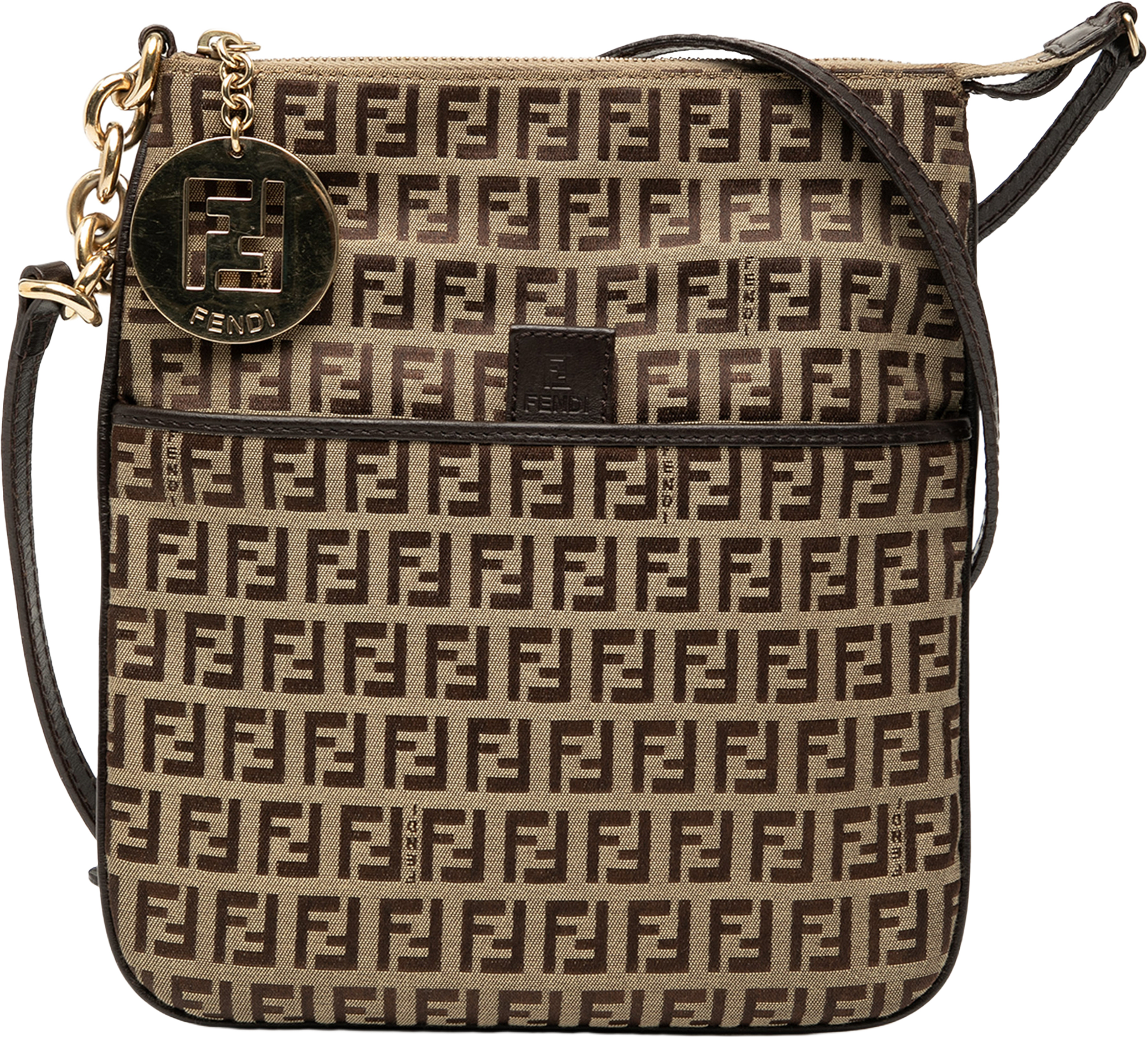 Fendi Zucchino Coated Canvas Forever Crossbody, från Luxclusif, i färgen beige. Klicka för att öppna bilden i stort format