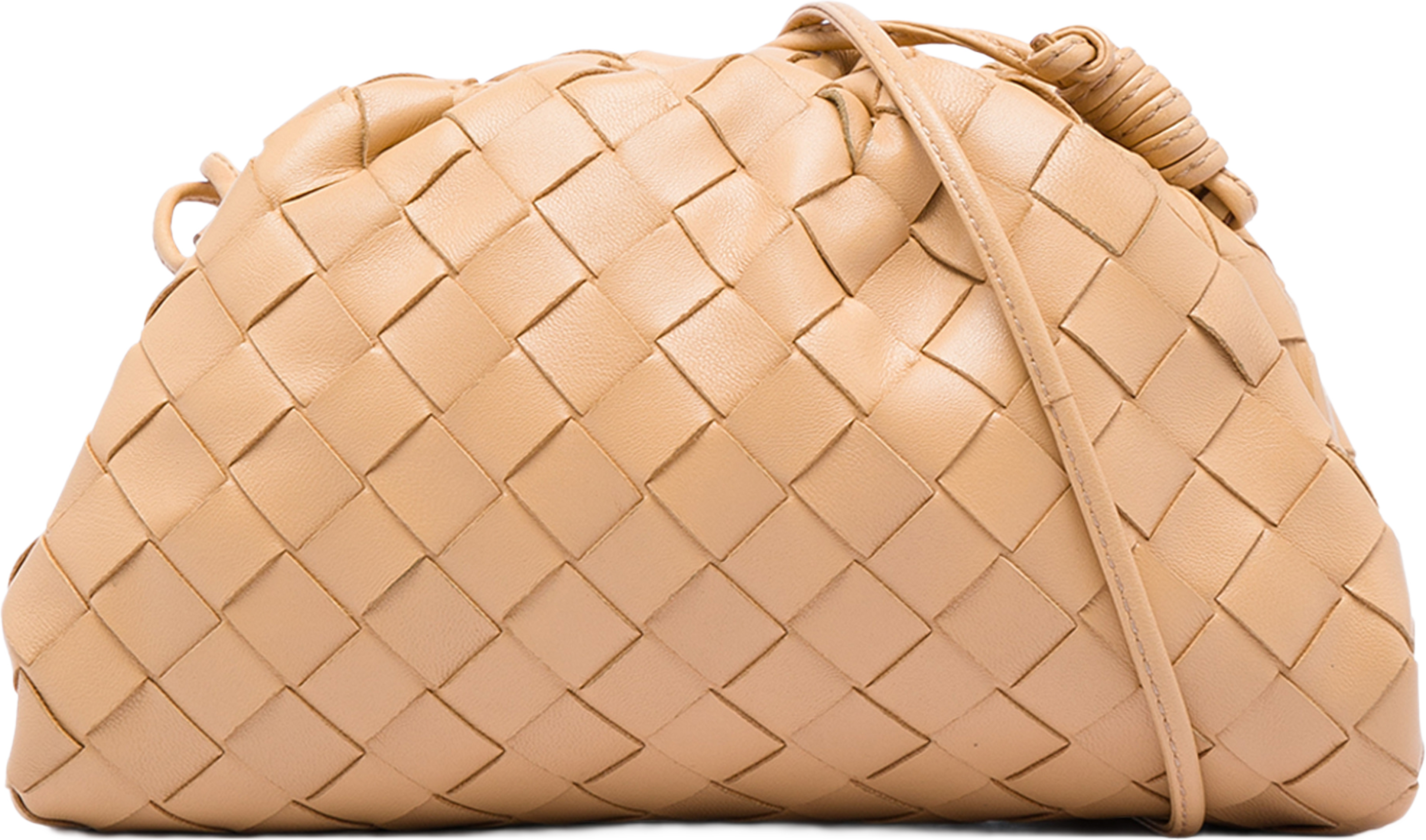 Bottega Veneta Nappa Intrecciato The Mini Pouch Crossbody, från Luxclusif, i färgen brun. Klicka för att öppna bilden i stort format
