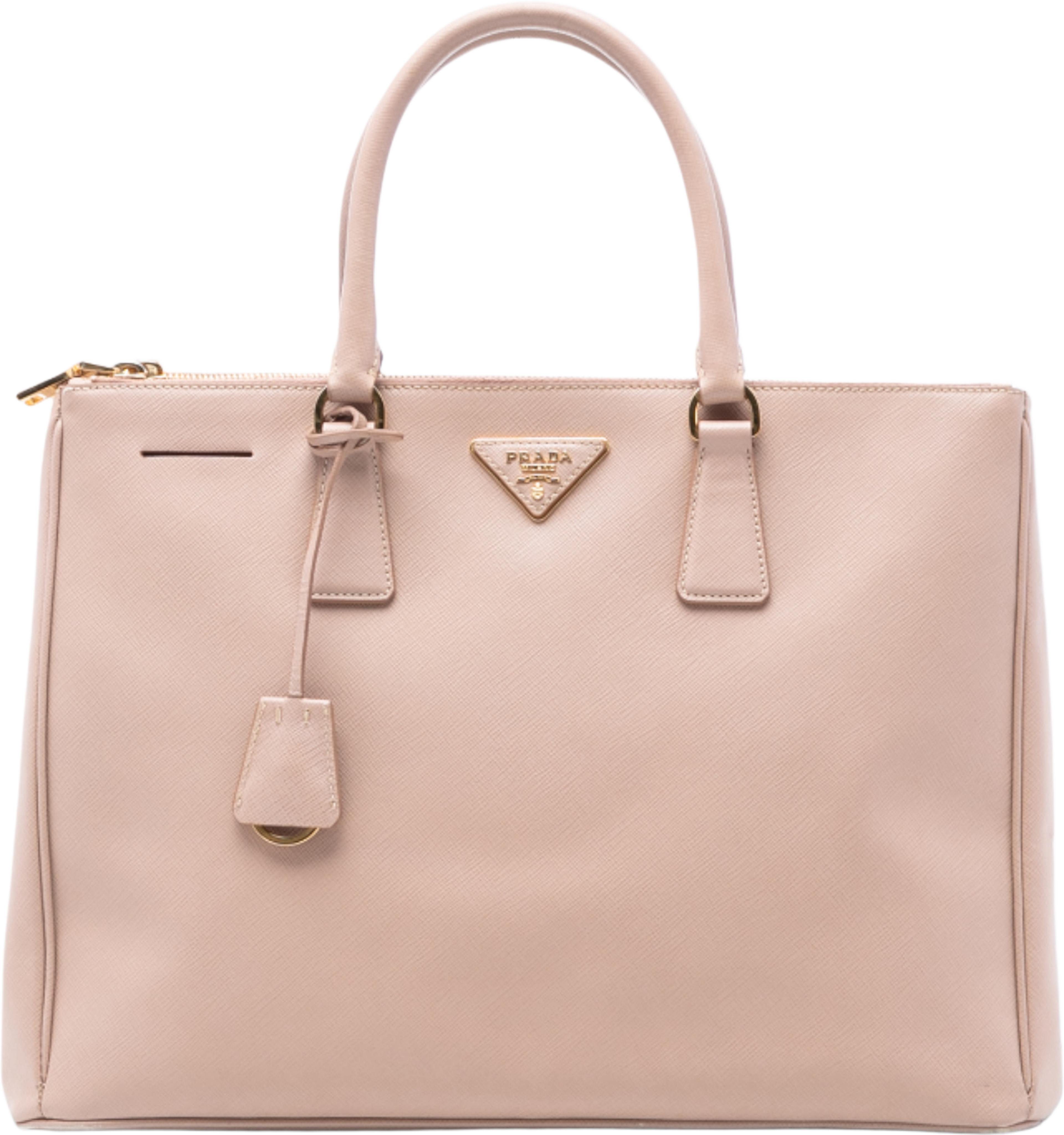 Prada Large Saffiano Lux Galleria Double Zip Tote, från Luxclusif, i färgen light pink. Klicka för att öppna bilden i stort format