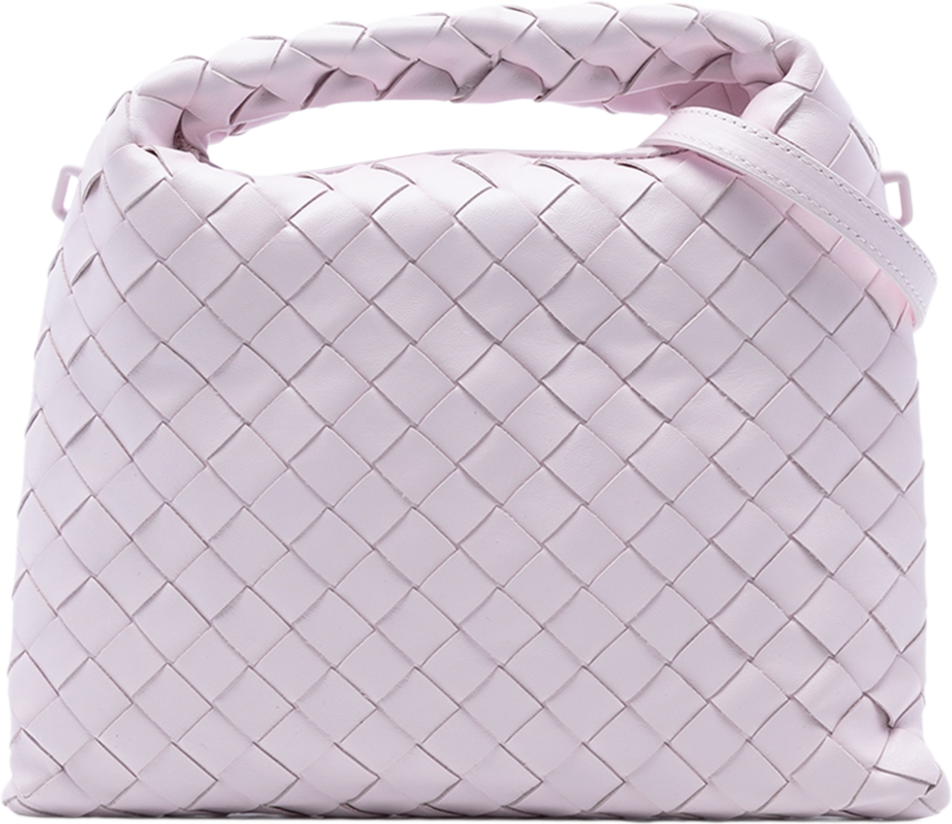 Bottega Veneta Mini Calfskin Intrecciato Hop Satchel, från Luxclusif, i färgen rosa. Klicka för att öppna bilden i stort format