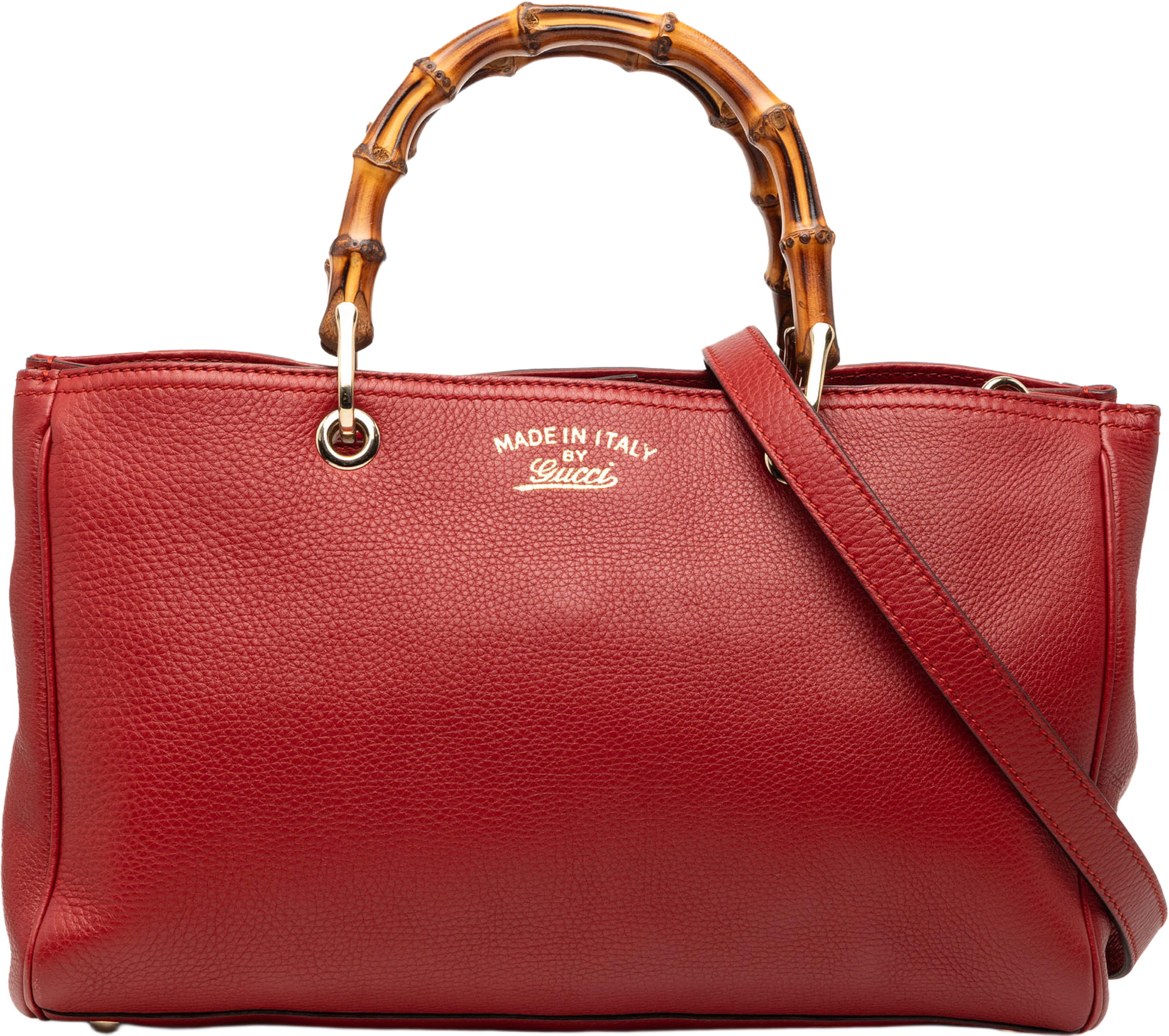 Gucci Medium Calfskin Bamboo Shopper Satchel, från Luxclusif, i färgen red. Klicka för att öppna bilden i stort format