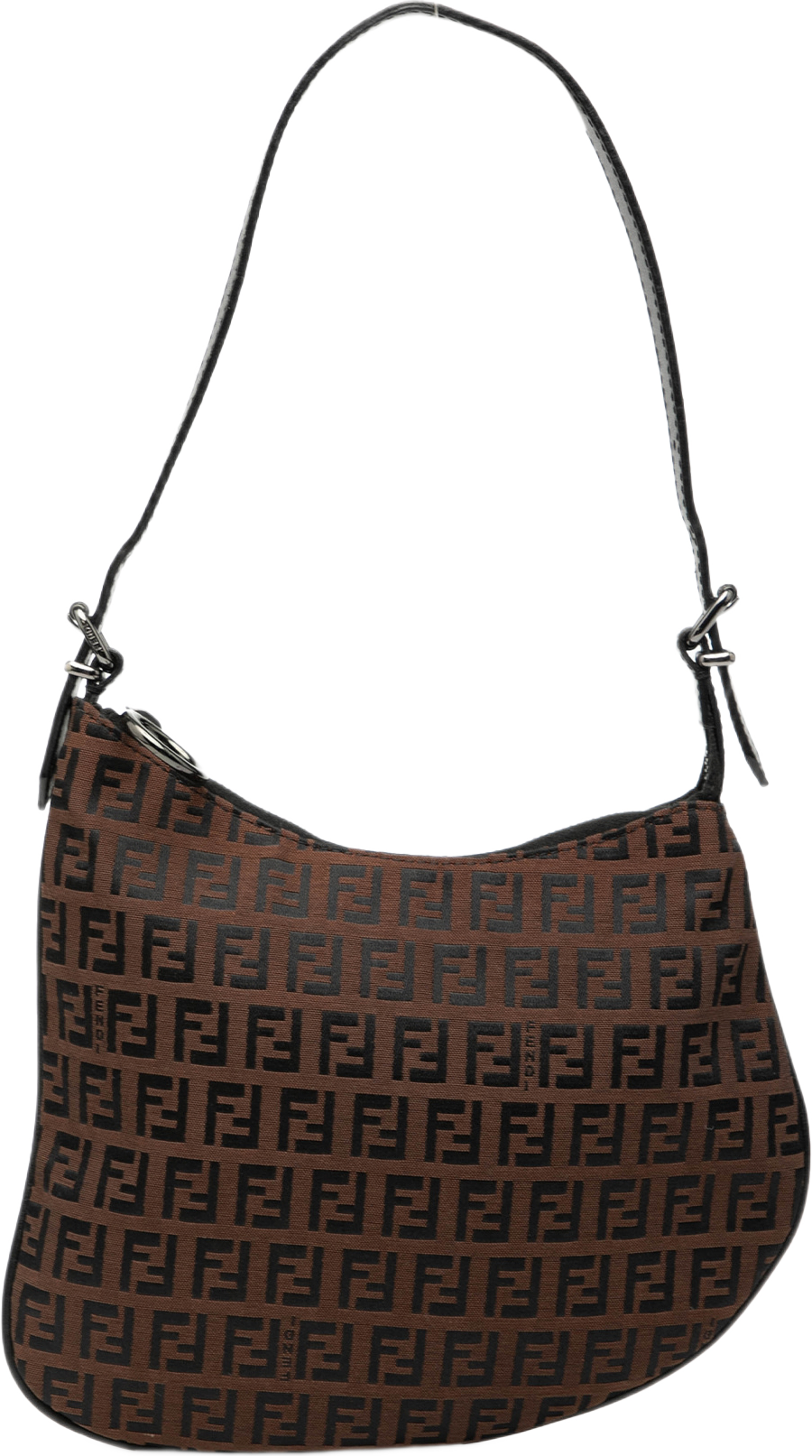 Fendi Zucchino Canvas Oyster Shoulder Bag, från Luxclusif, i färgen dark brown. Klicka för att öppna bilden i stort format