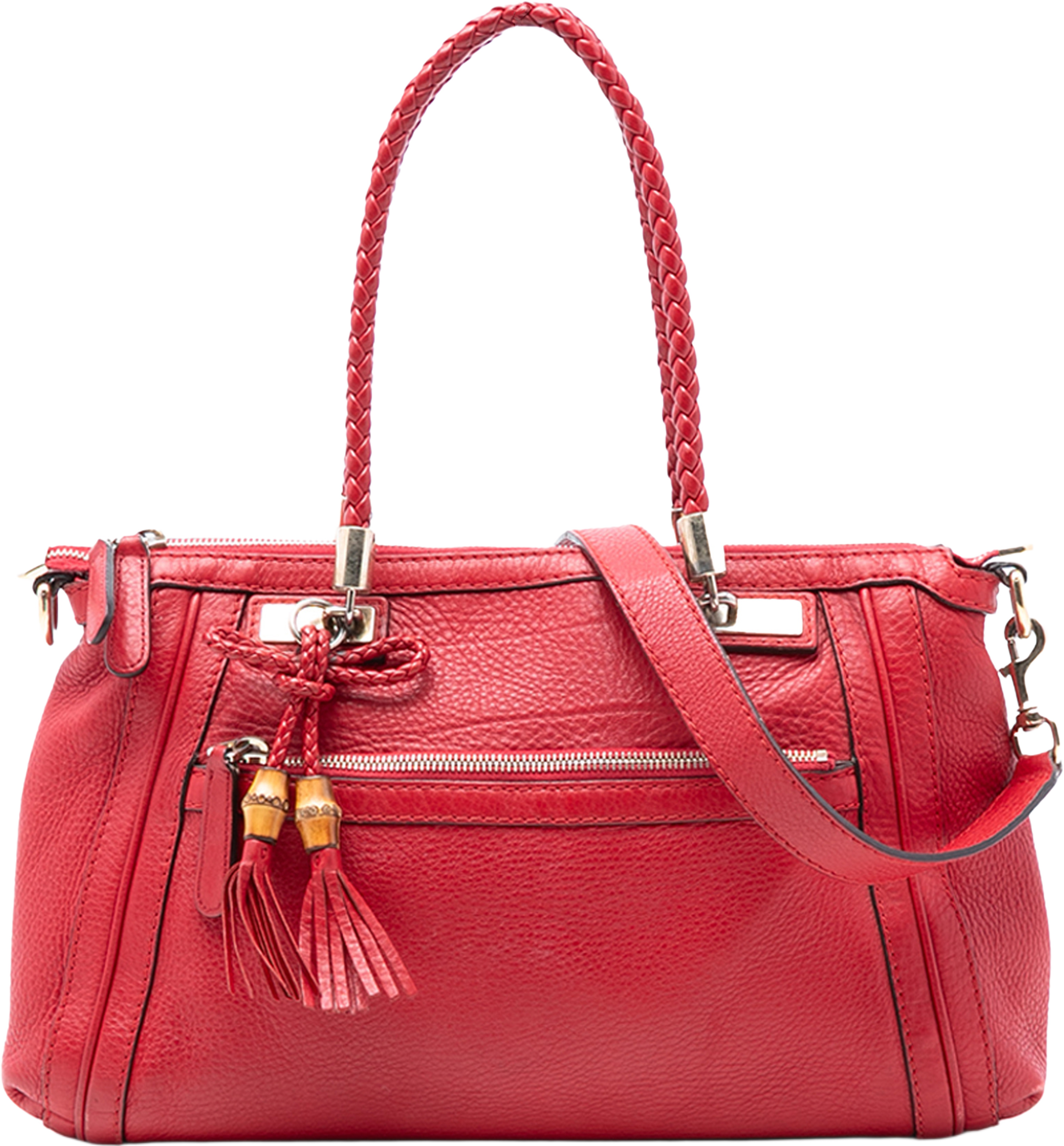 Gucci Pebbled Calfskin Bella Satchel, från Luxclusif, i färgen red. Klicka för att öppna bilden i stort format