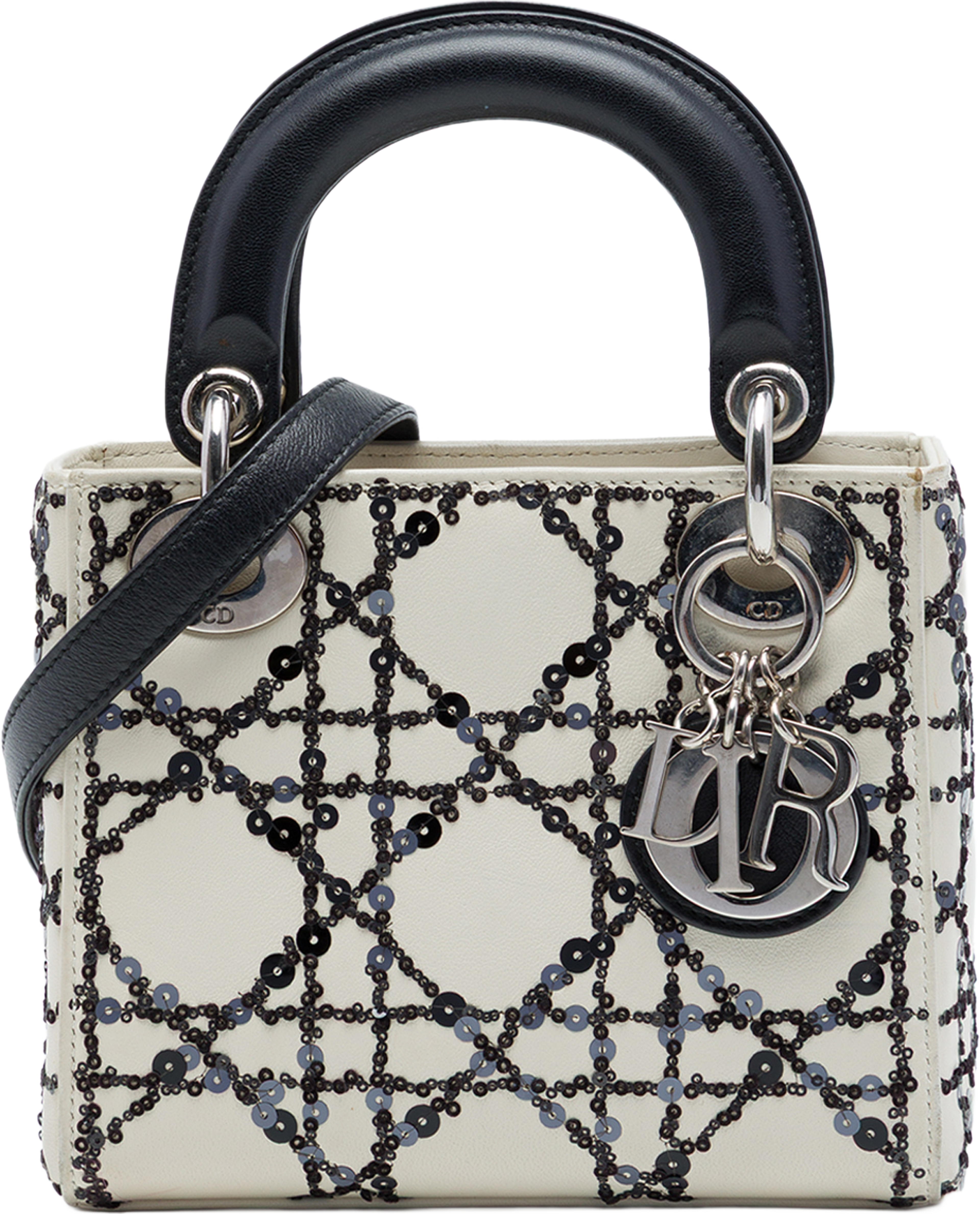 Dior Mini Calfskin Cannage Sequin Lady Dior, från Luxclusif, i färgen vit. Klicka för att öppna bilden i stort format