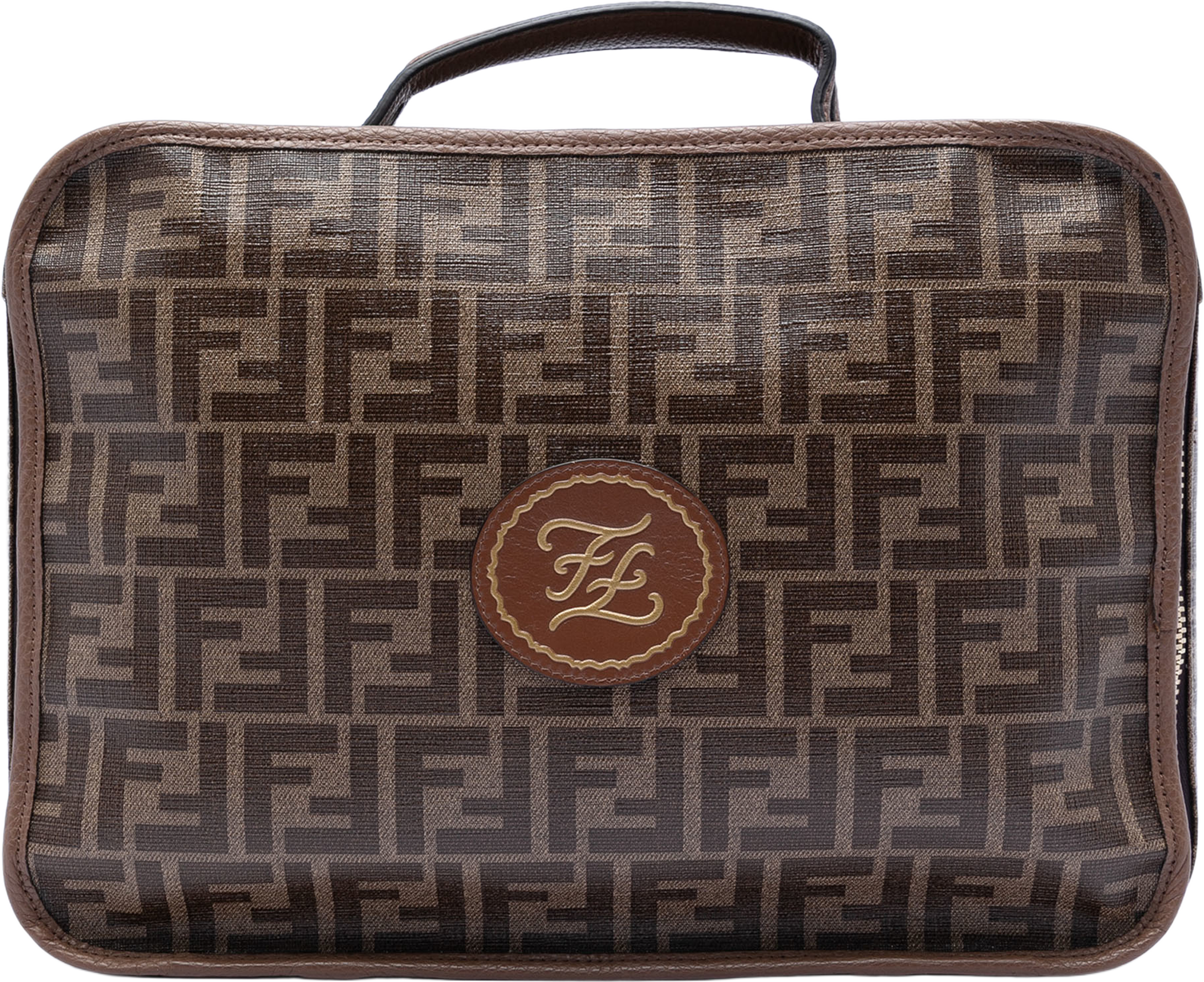 Fendi Zucca Coated Canvas Karligraphy Travel Bag, från Luxclusif, i färgen brown. Klicka för att öppna bilden i stort format