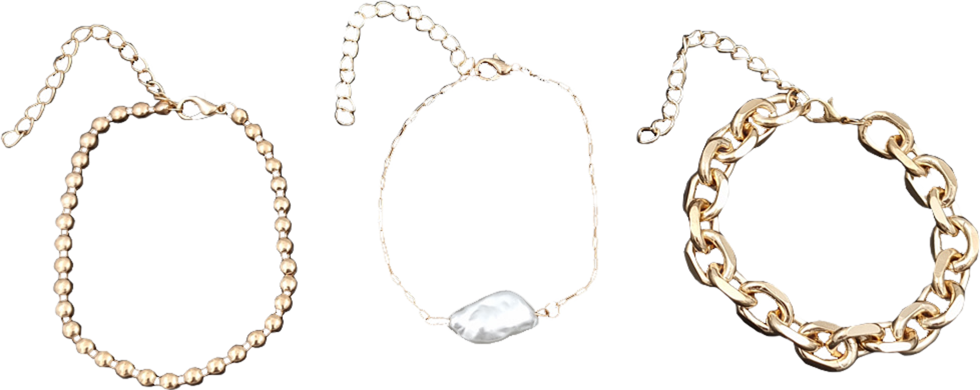 3 Pack Armband Med Olika Kedjor Och Pärla