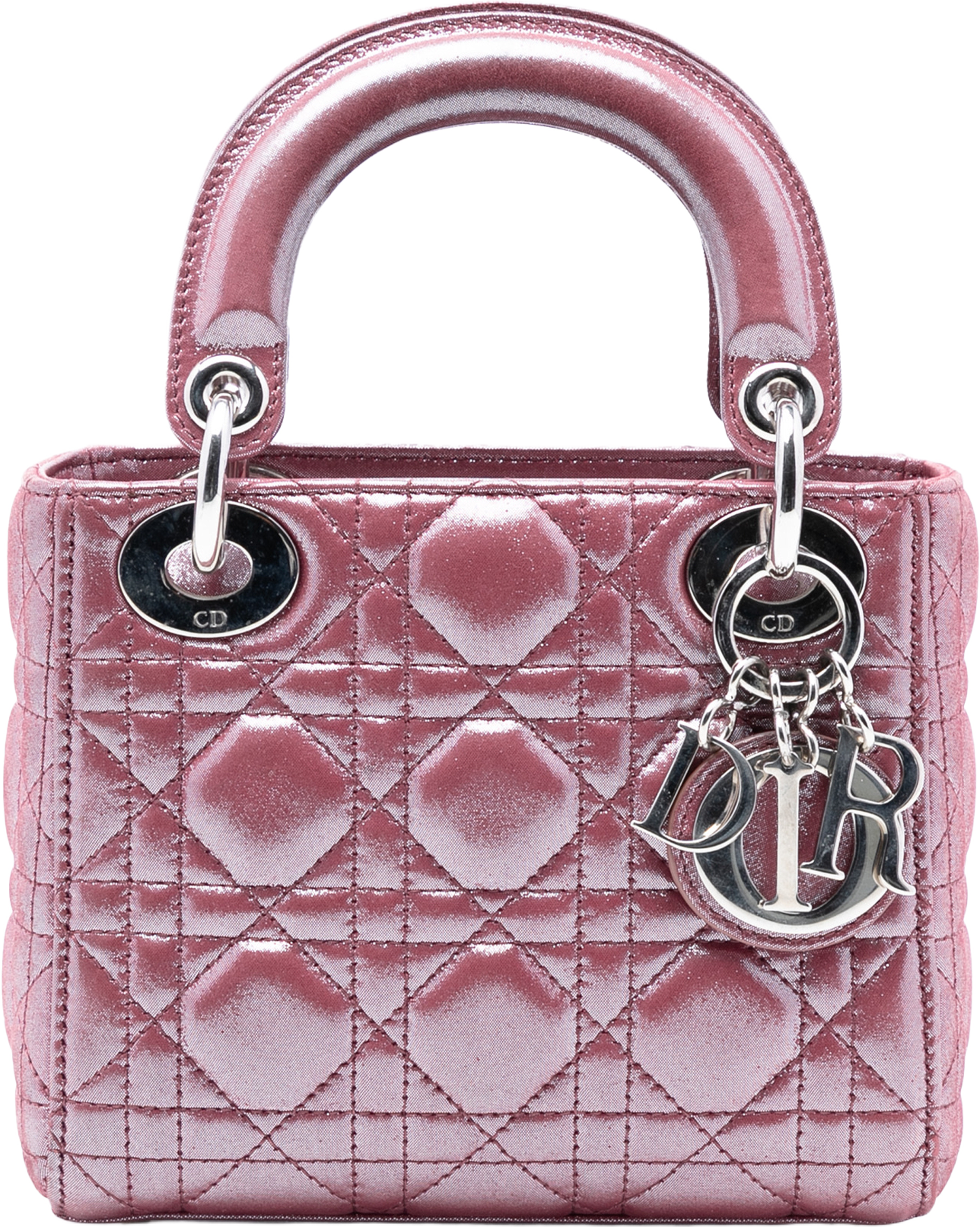 Dior Mini Iridescent Lambskin Cannage Lady Dior, från Luxclusif, i färgen pink. Klicka för att öppna bilden i stort format