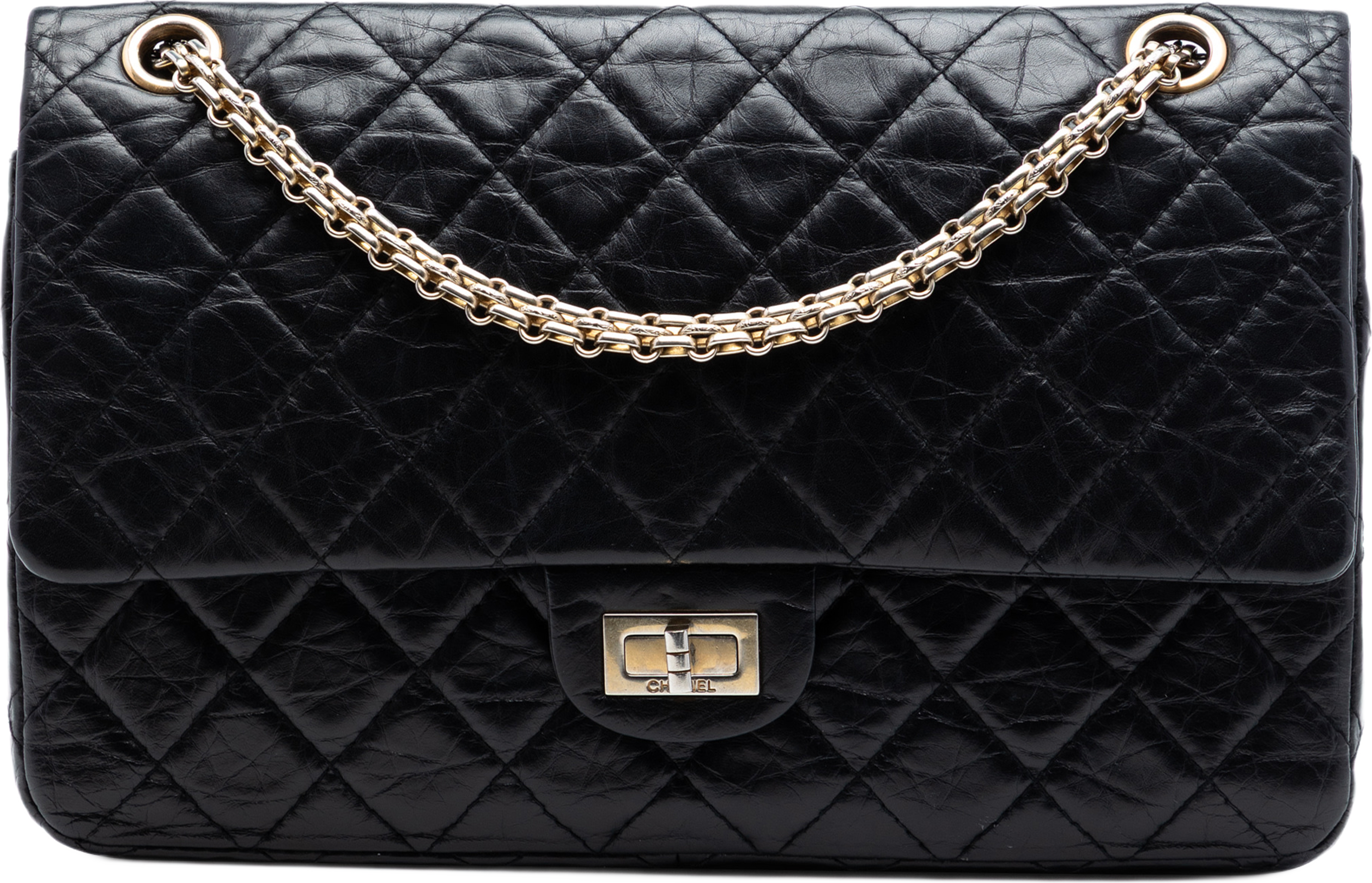 Chanel Quilted Aged Calfskin Reissue 2.55 Double Flap 226, från Luxclusif, i färgen black. Klicka för att öppna bilden i stort format