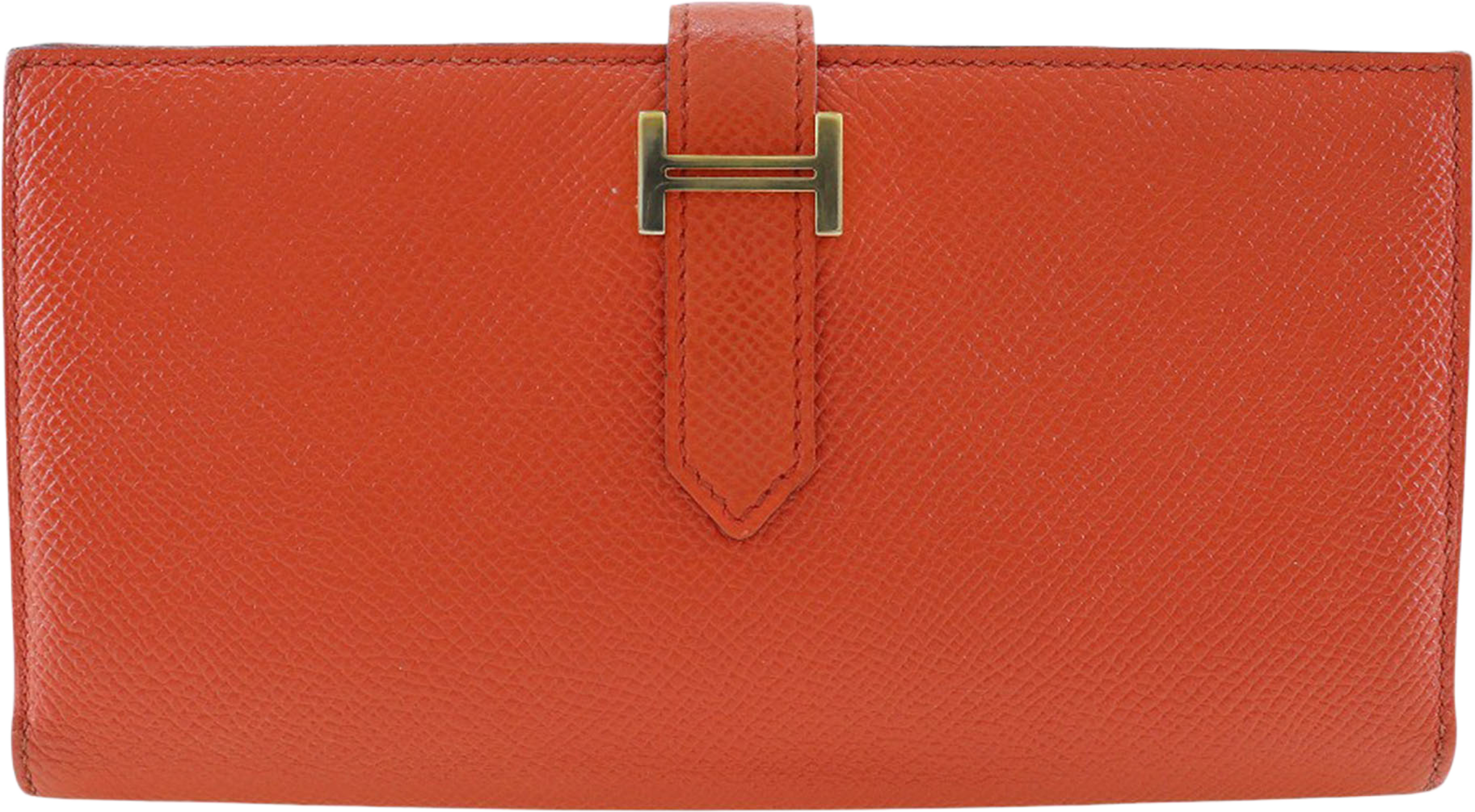 Hermès Epsom Bearn Soufflet Wallet, från Luxclusif, i färgen dark orange. Klicka för att öppna bilden i stort format