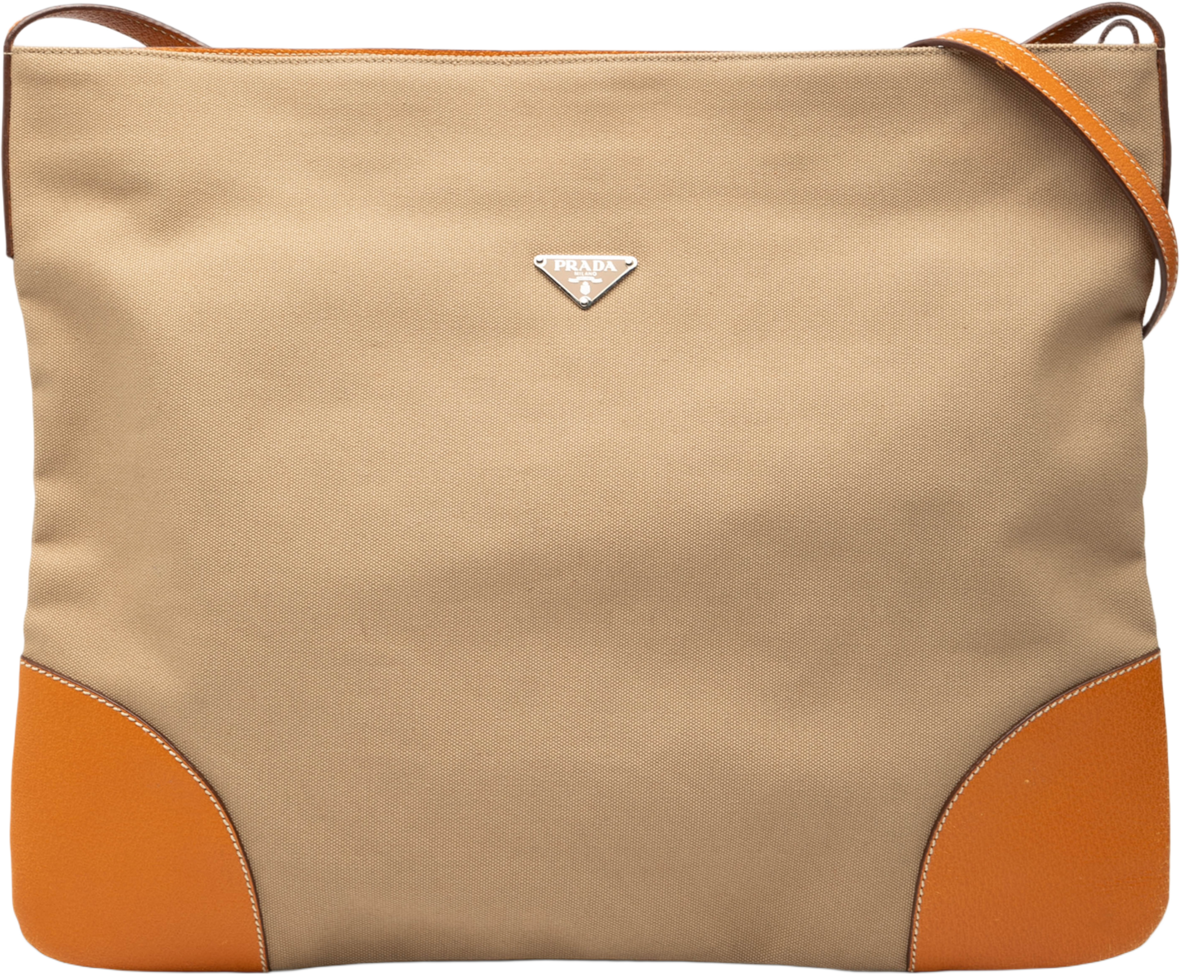 Prada Canvas Logo Crossbody, från Luxclusif, i färgen beige. Klicka för att öppna bilden i stort format