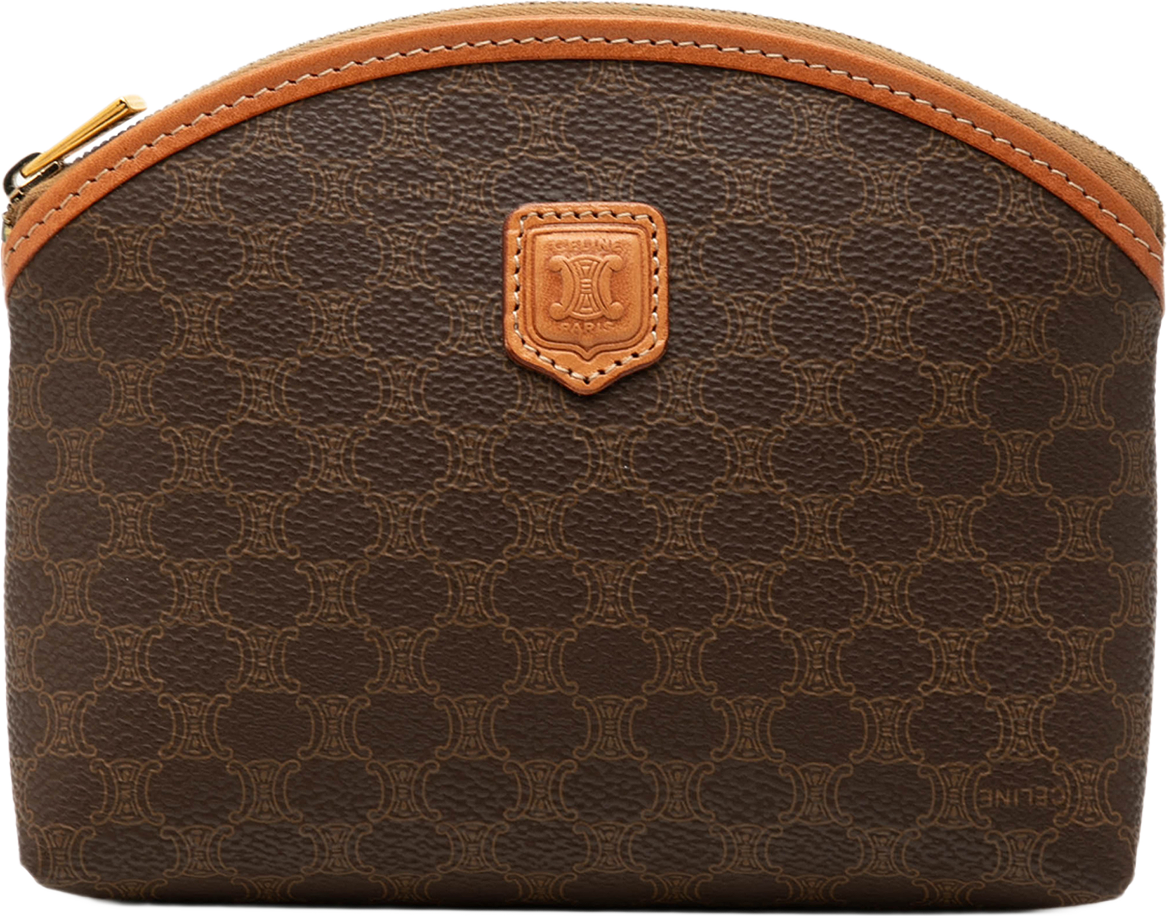 Celine Macadam Coated Canvas Pouch, från Luxclusif, i färgen brun. Klicka för att öppna bilden i stort format