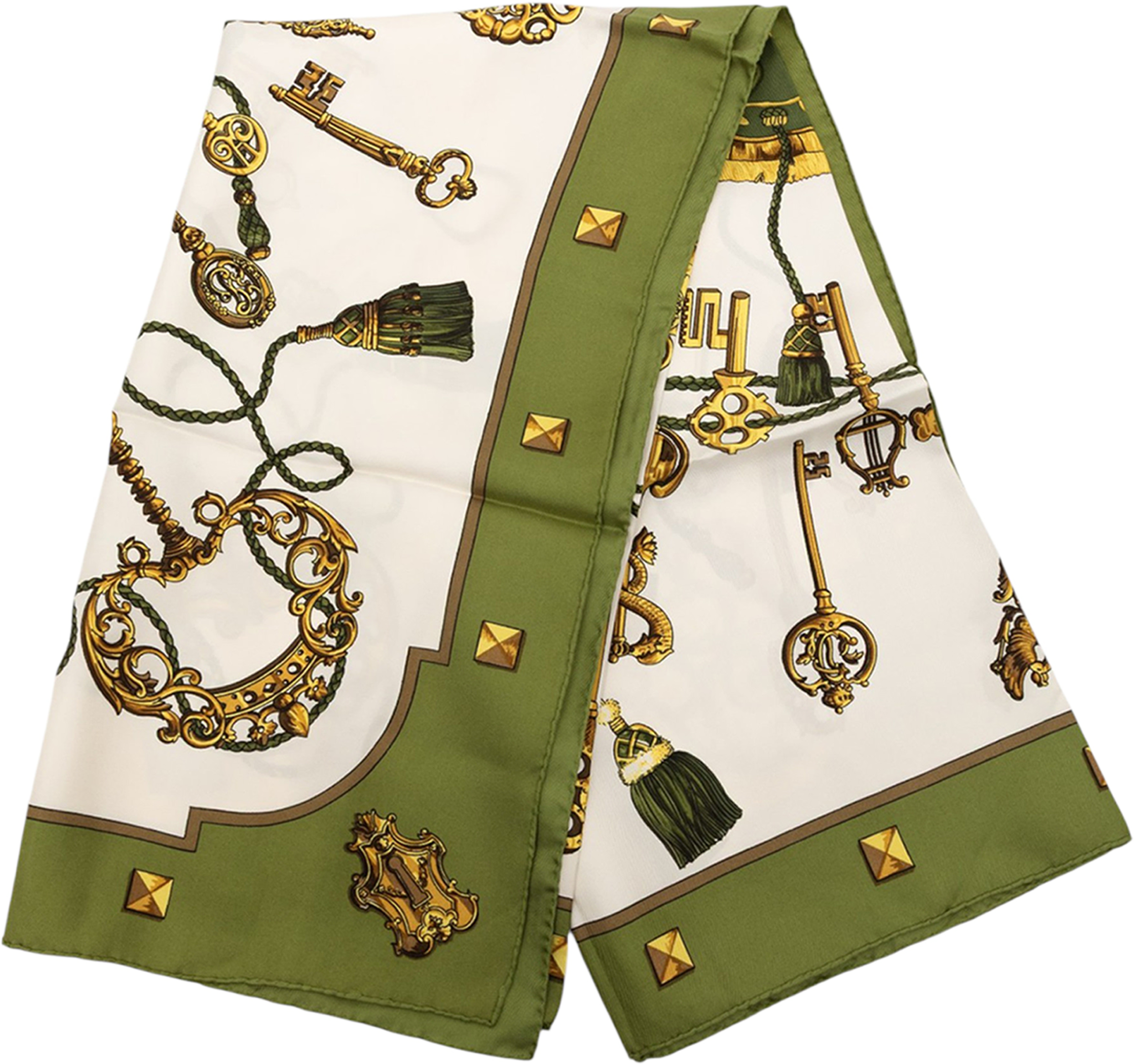 Hermès Les Cles Silk Scarf 90, från Luxclusif, i färgen beige. Klicka för att öppna bilden i stort format