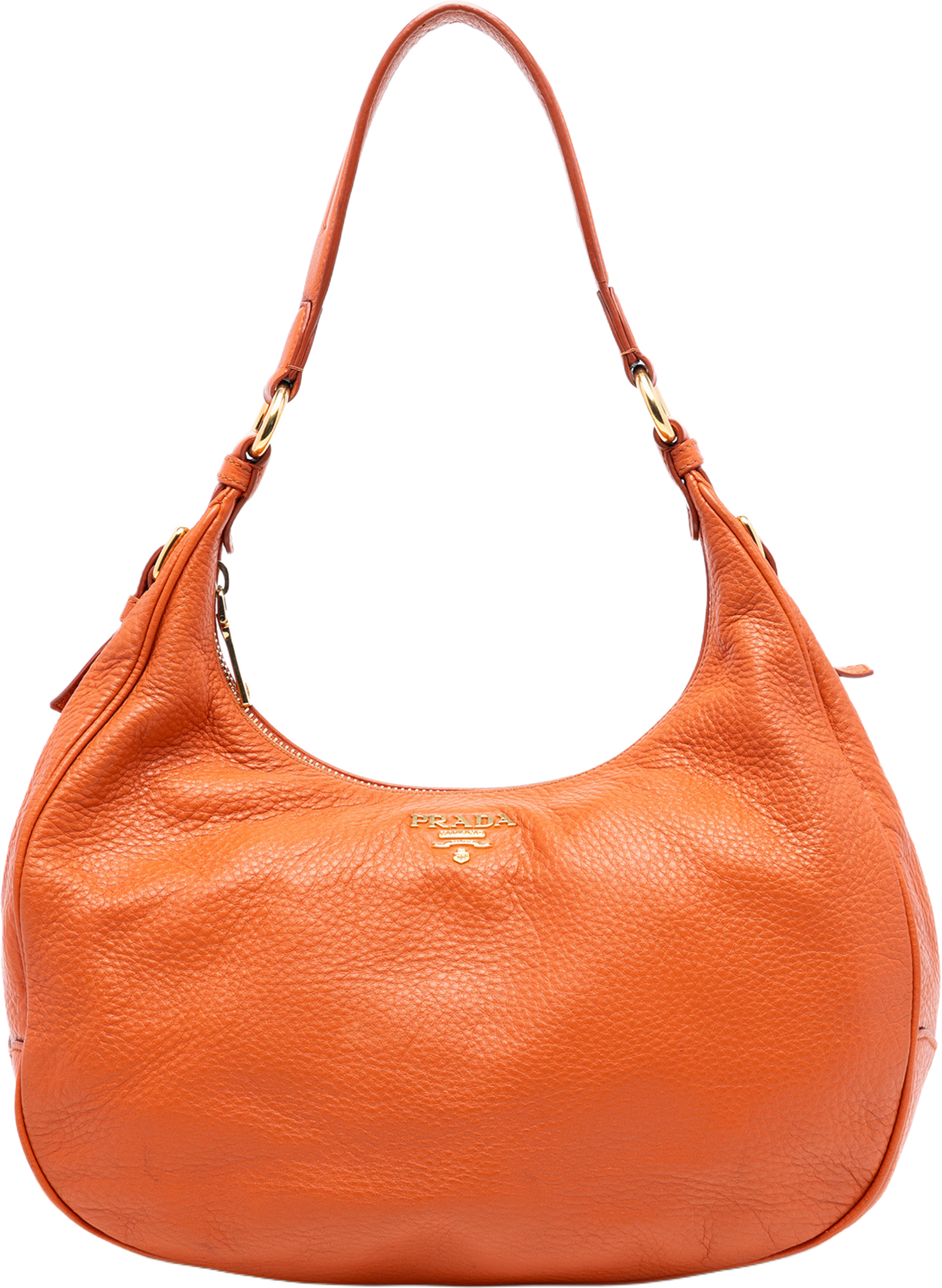 Prada Vitello Daino Zip Top Hobo, från Luxclusif, i färgen orange. Klicka för att öppna bilden i stort format